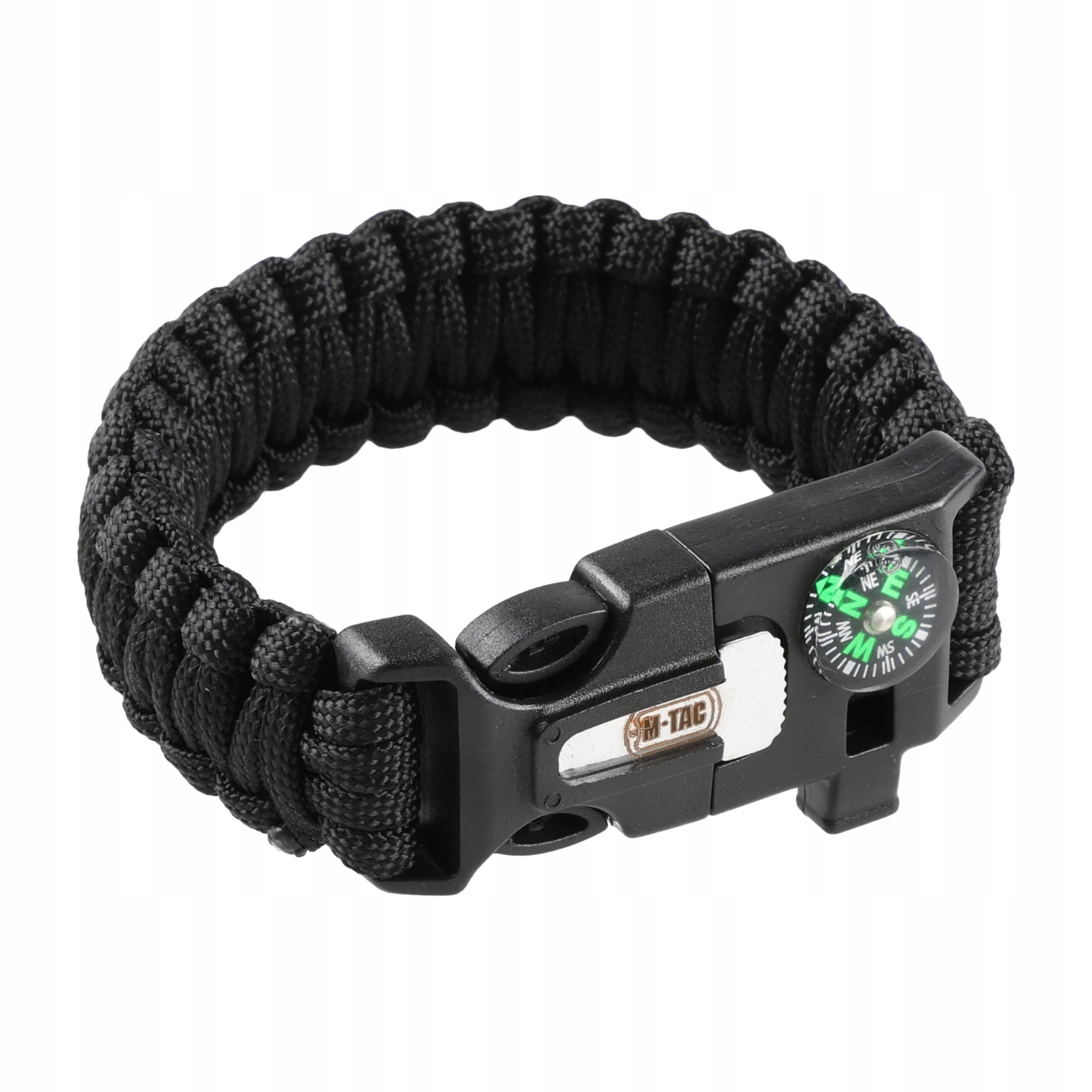 Bransoletka M-Tac Paracord z Krzesiwem, Kompasem i Gwizdkiem, czarny M