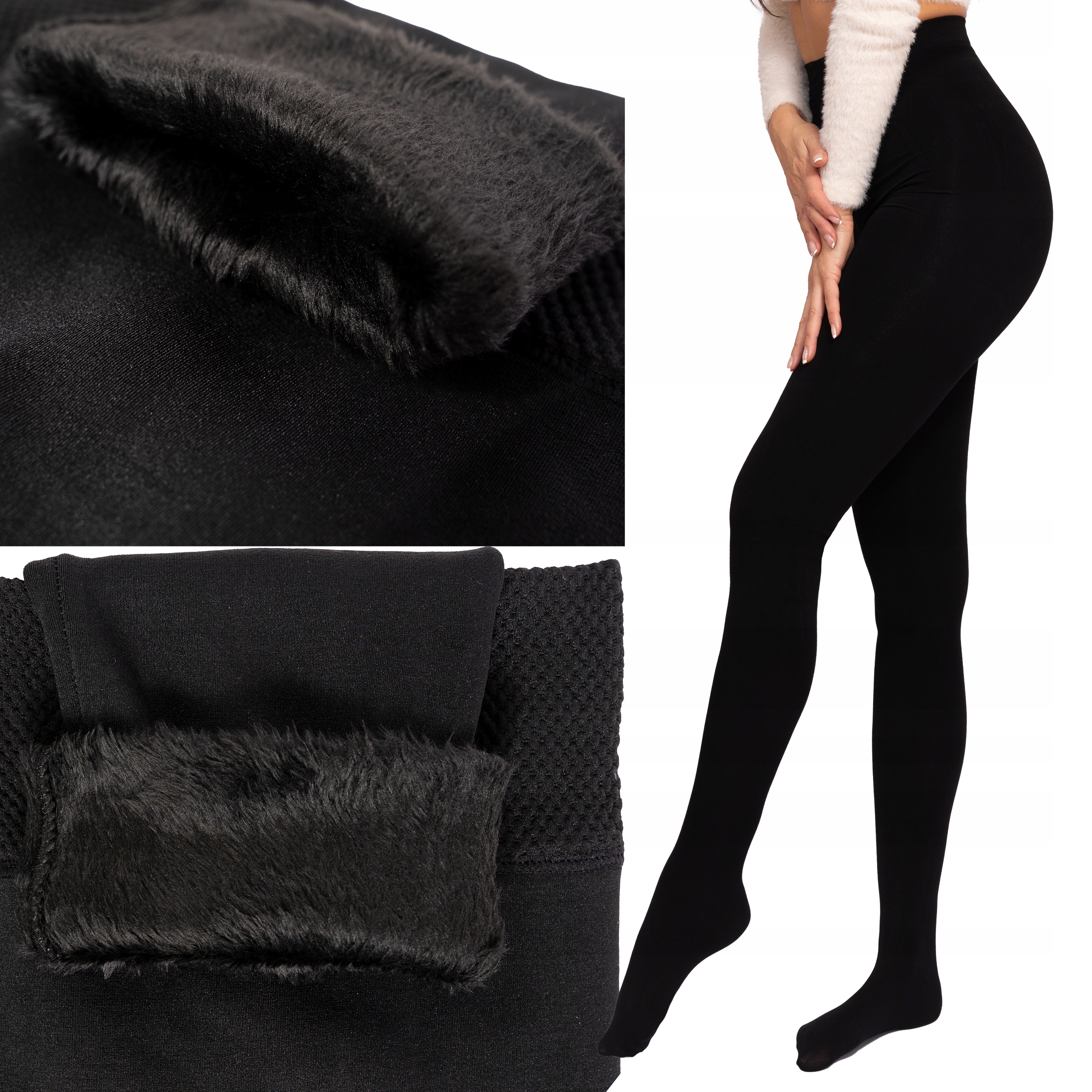 Zateplené Punčocháče punčocháče Silné kožešina Černé hladké Teplé na zimu