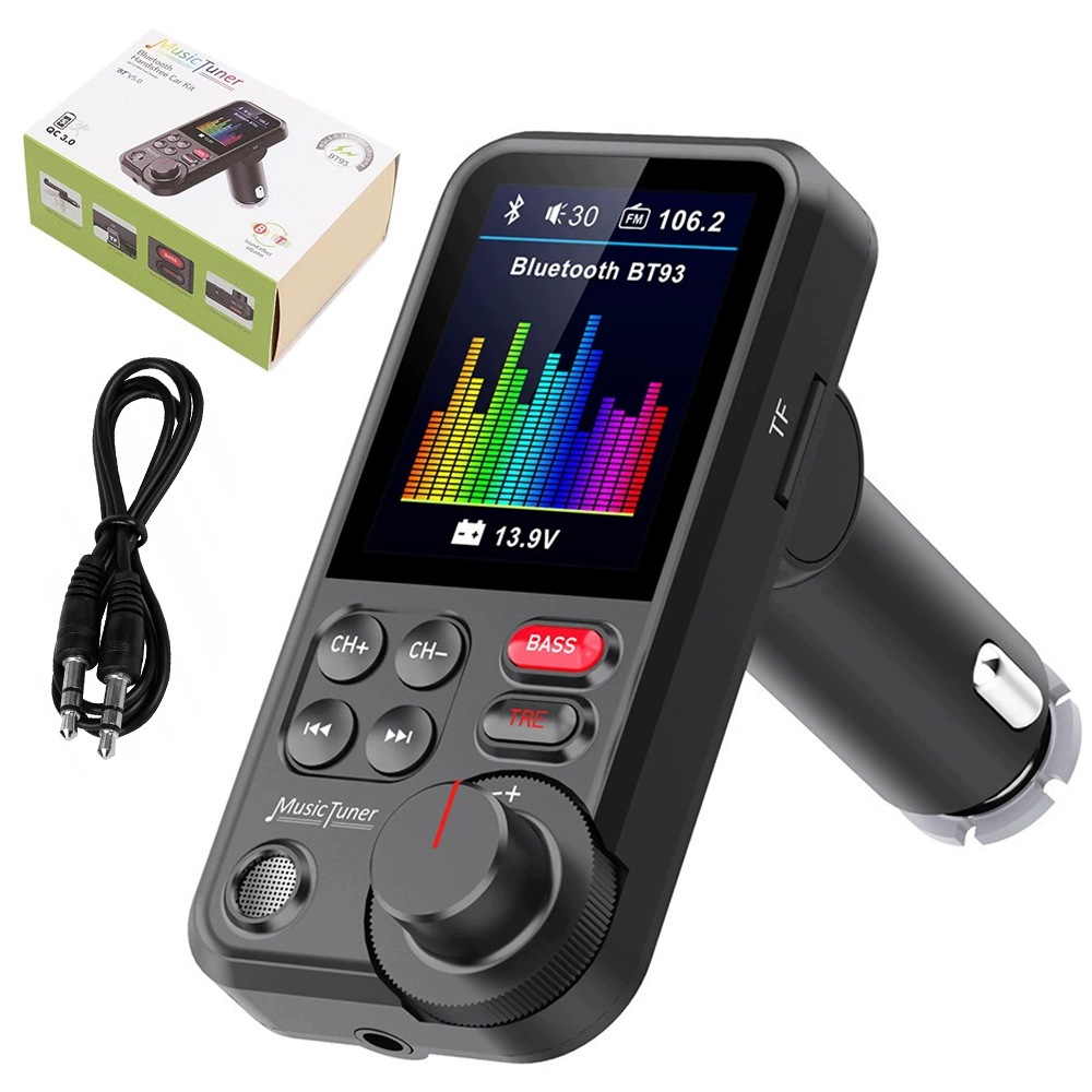 Bluetooth Vysílač Handsfree Sada QC3.0 Sd Bass Velký LCD 24V
