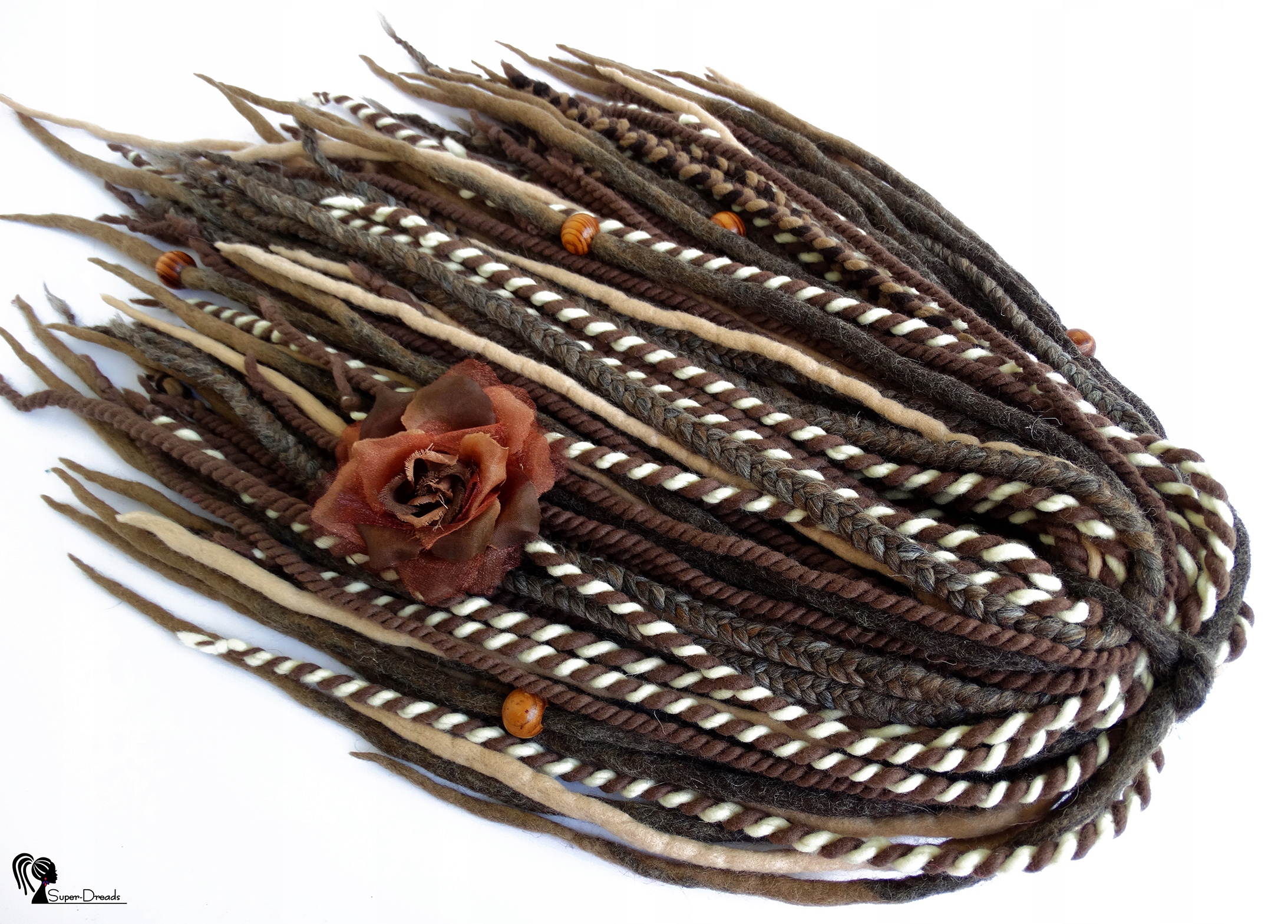 Dredloky Vlněné Dredy, hnědý blond, Ořechová Fantazie, 40 kusů