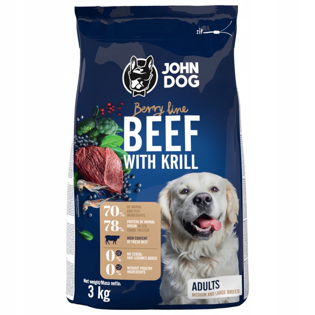 Levně John Dog Berry Hovězí Kryl 3kg Krmivo pro psy středních a velkých plemen