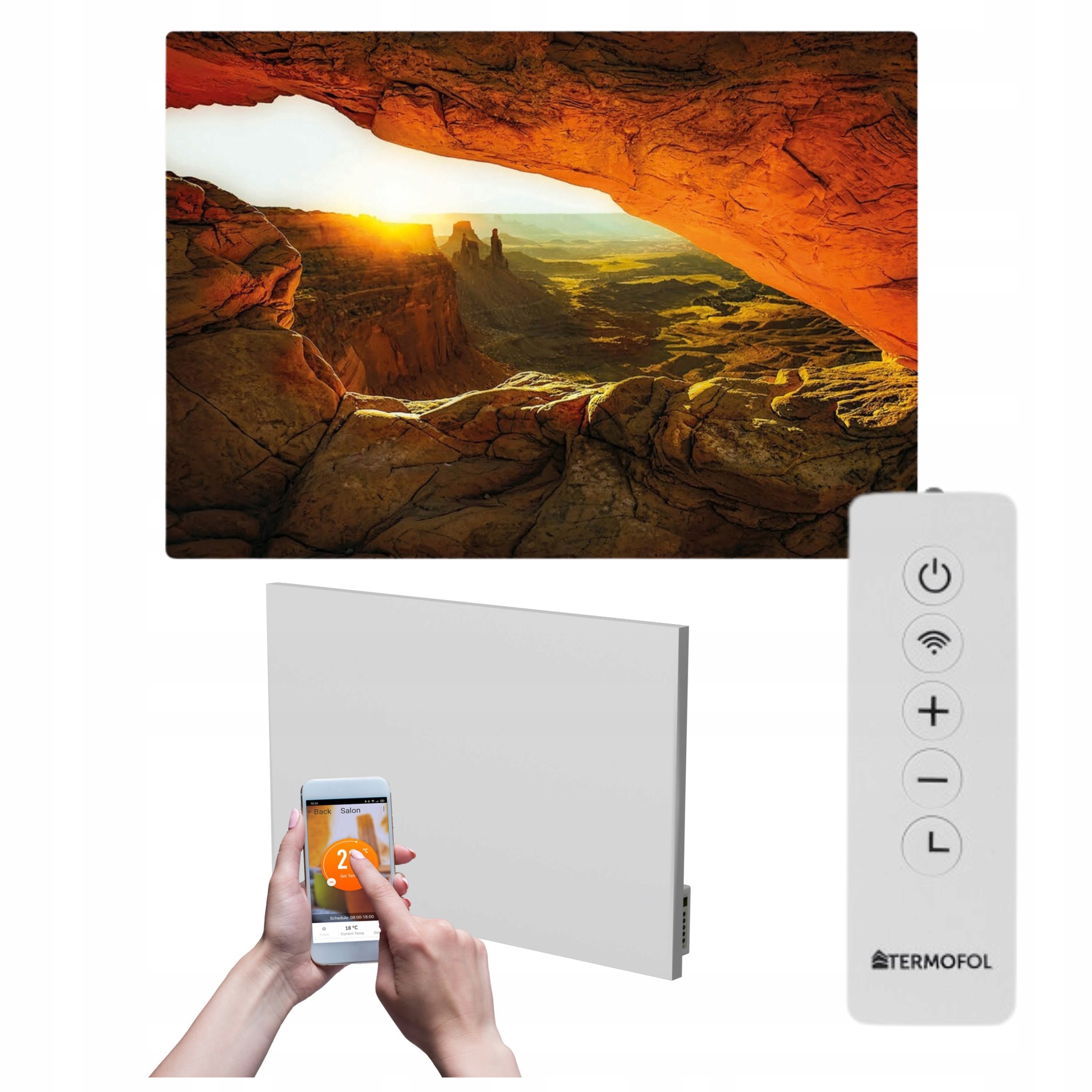 Infračervený ohrievač s obrazom západ slnka hory 500 W 85x60 cm WiFi