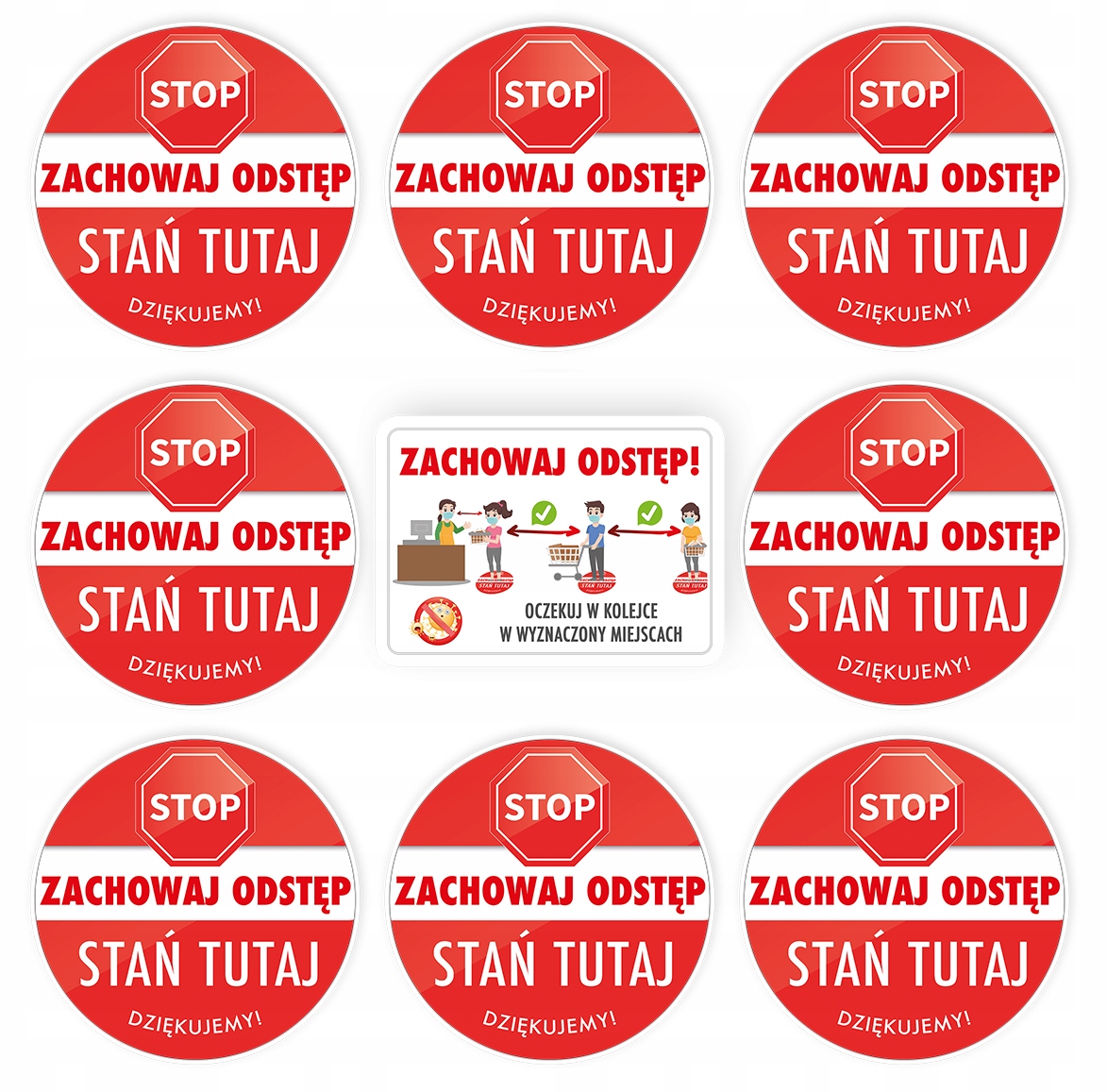 ZACHOWAJ ODSTĘP naklejki podłogowe ZESTAW + Gratis