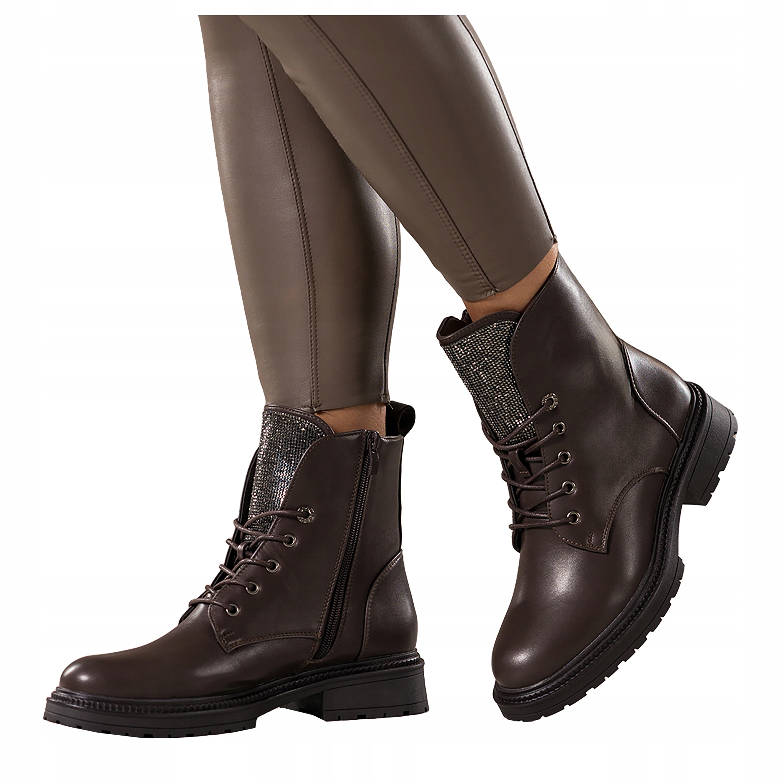 Čokoládové dámské kotníkové boty Pohodlné Šněrovací Modní Drážkované Platforma r 37
