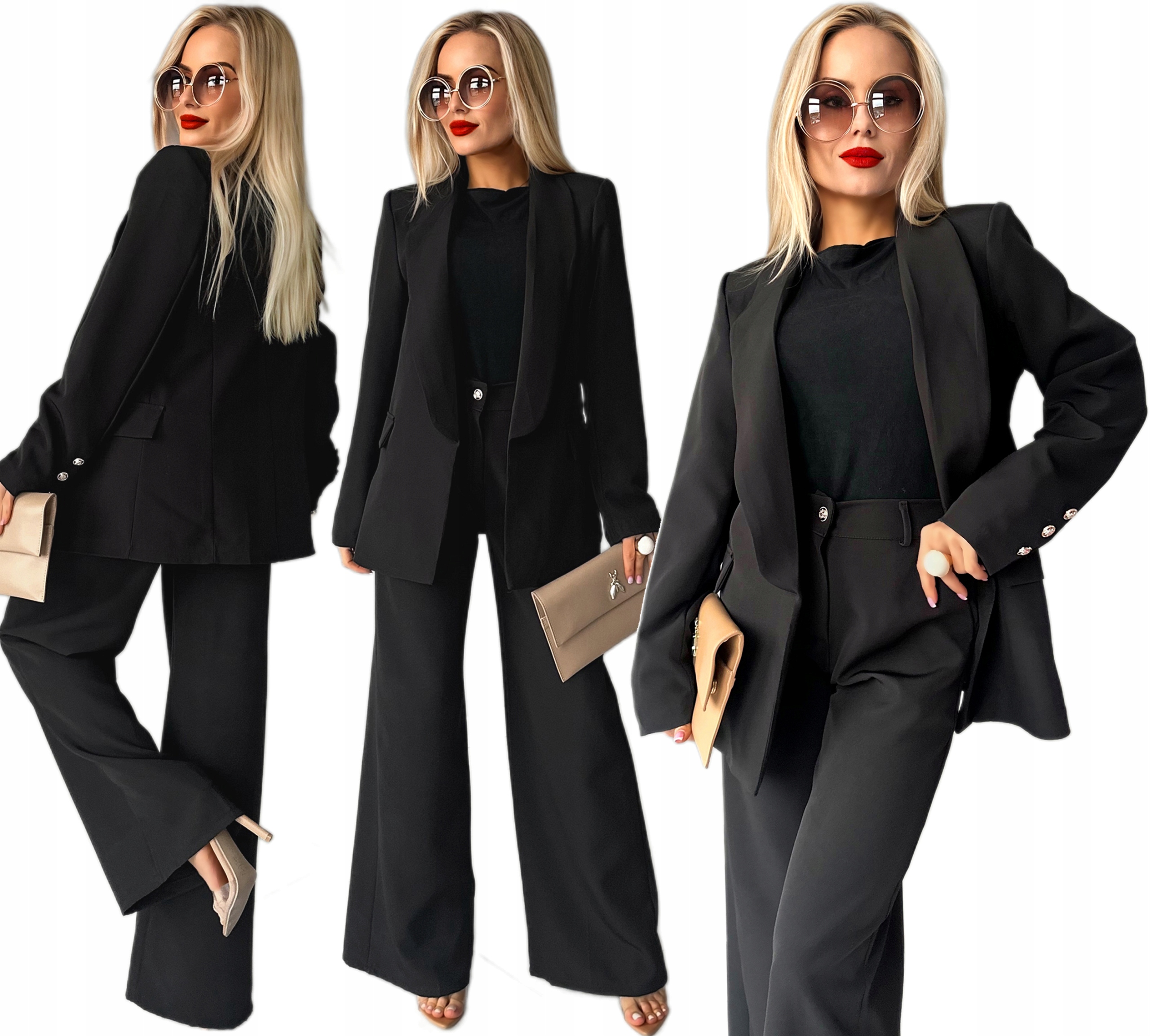 Elegantní Garnitur Komplet dámské široké kalhoty sako 52 Bona