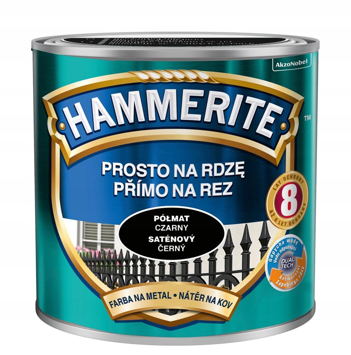 HAMMERITE Farba na rdzę 0,7L CZARNY PÓŁMAT Typ farba akrylowa