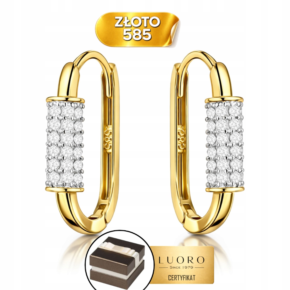 Kolumašky Zlaté 585 14K Oválné S Zirkony Anglické Zapínání 18 MM