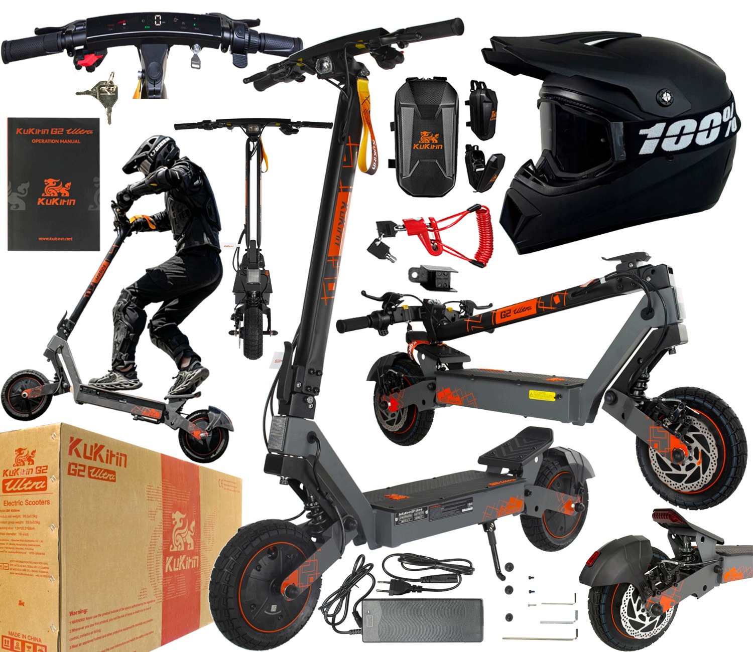 KuKirin G2 Ultra Skládací 1600W 48V 18Ah 50km/h 55KM Terénní +Dárek Pl