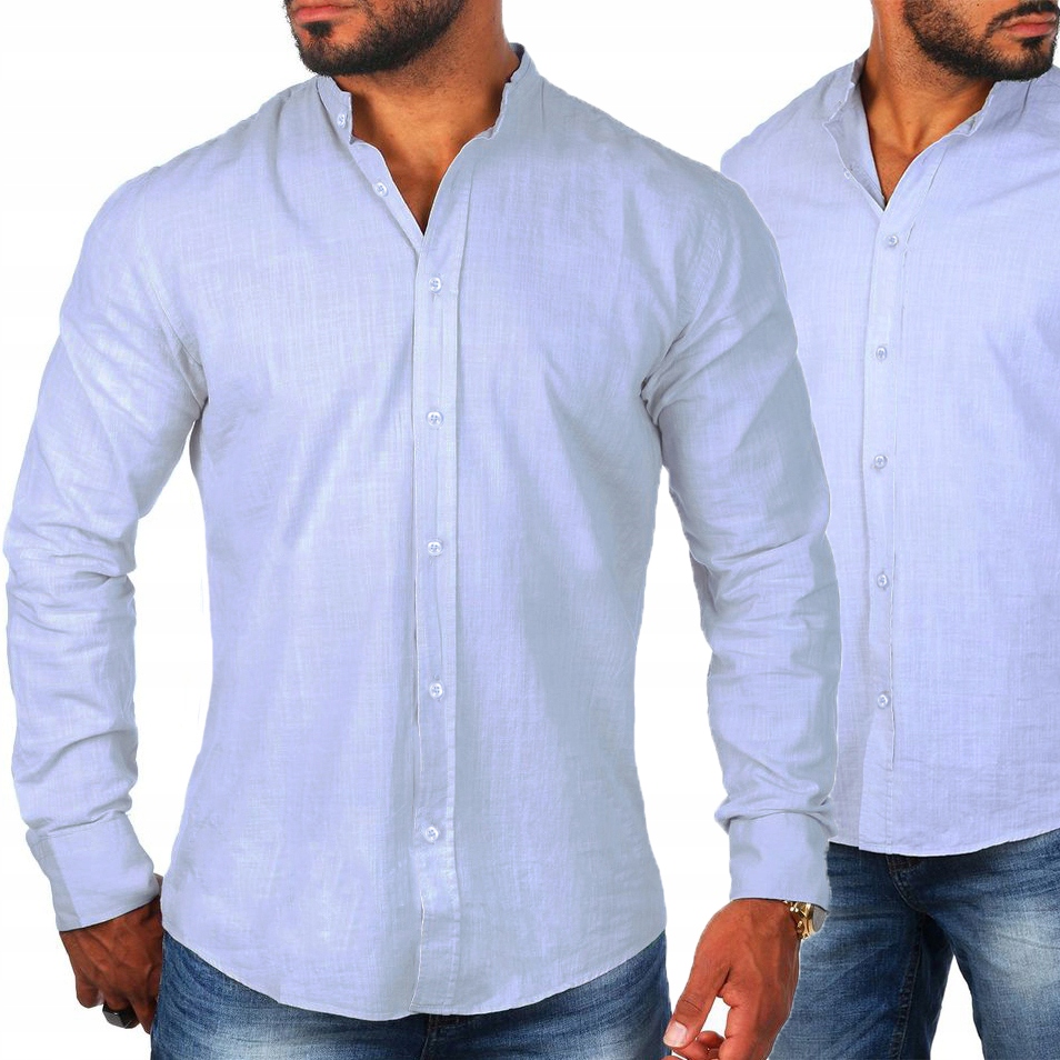 Pánská košile Stójka Len Casual Prodyšná Lněná