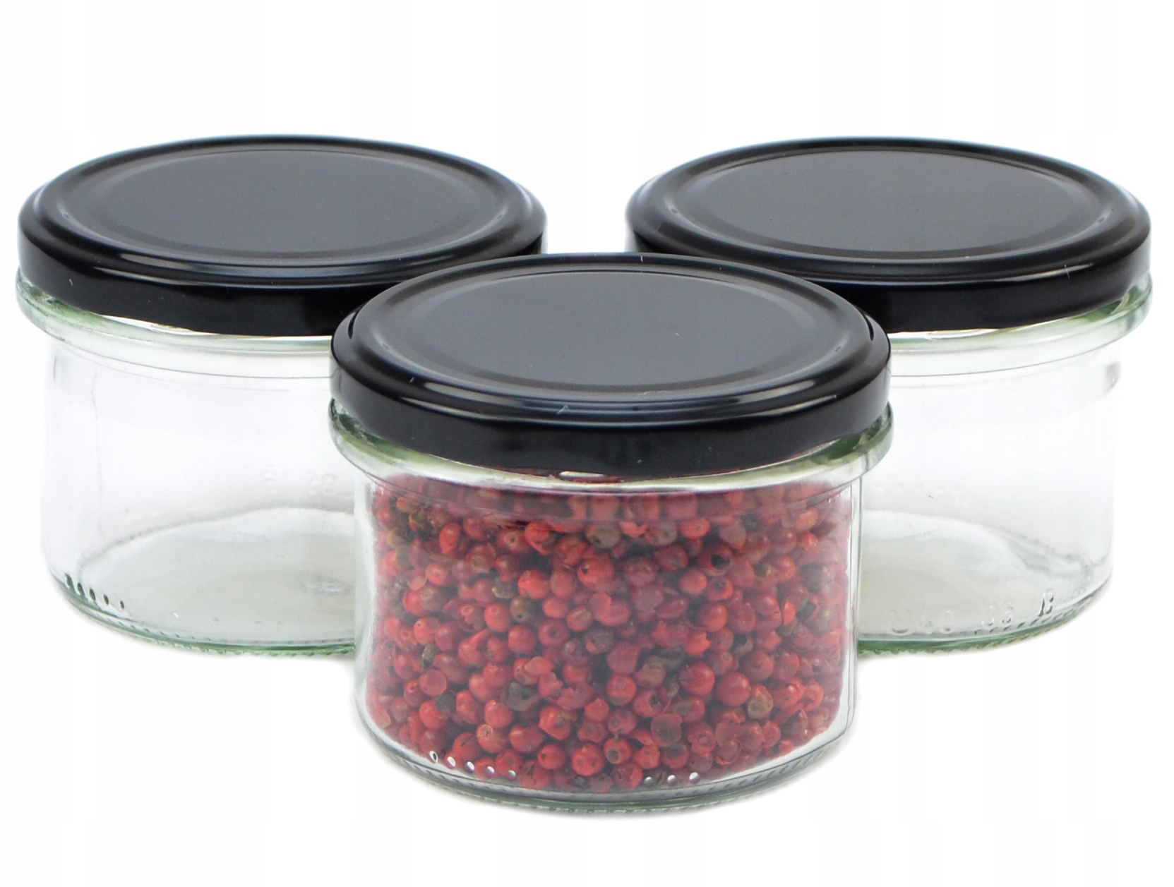 

Szklany Słoik 235 ml Pojemnik z czarną zakrętką