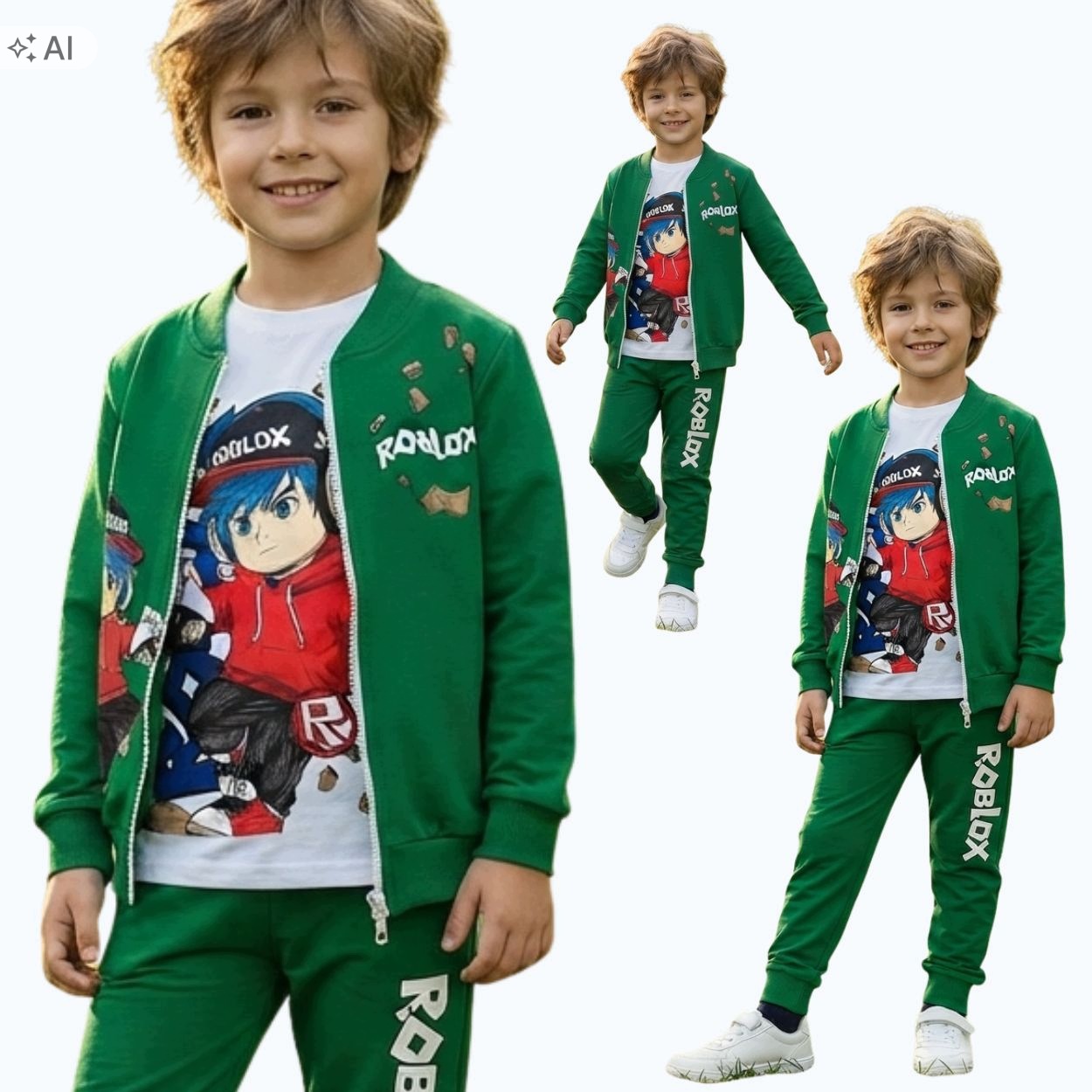Komplet dresowy chłopięcy 110 Roblox bluza zapinana spodnie 3 częściowy