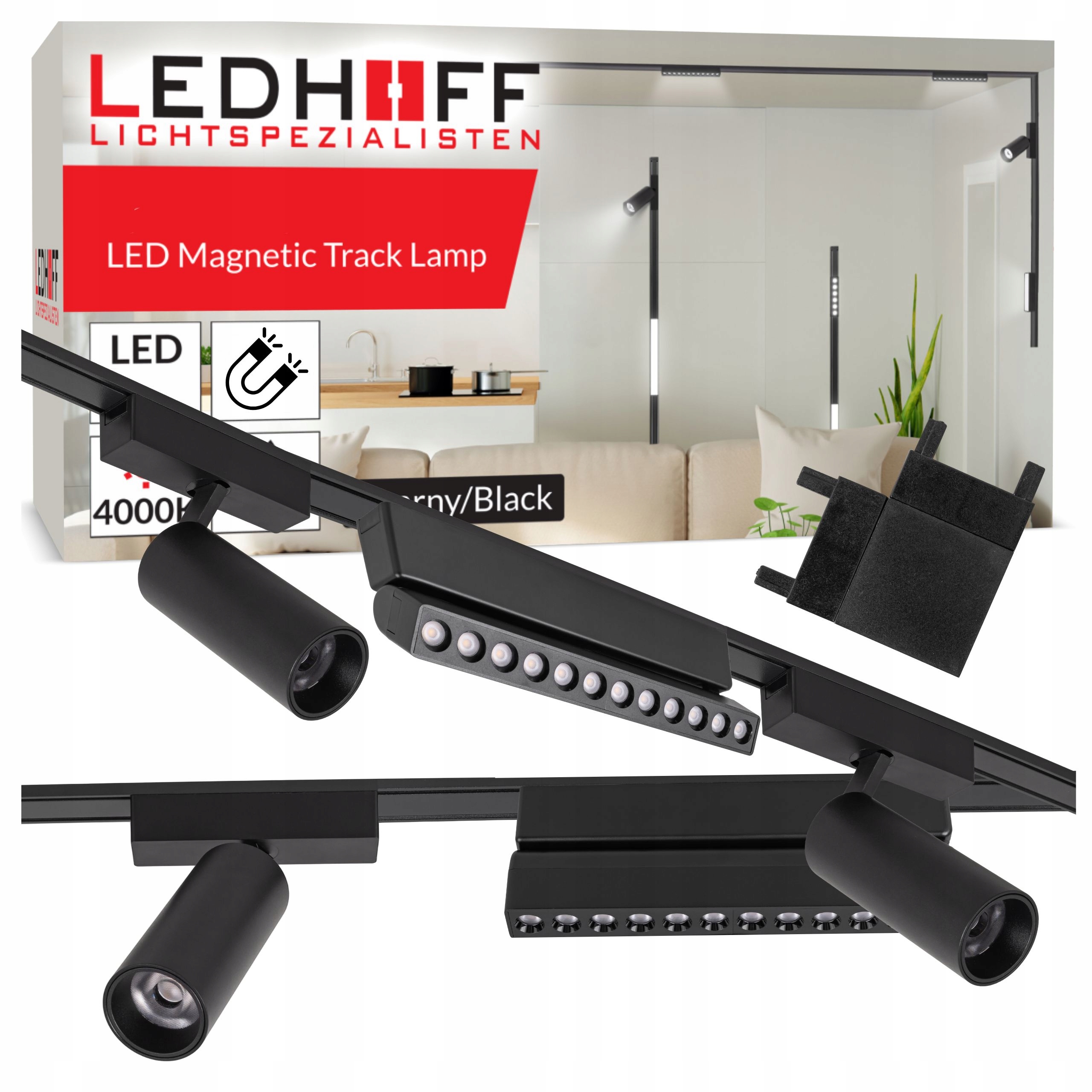 Magnetické koľajnicové osvetlenie Koľajnica čierna 2m 5x Led reflektor Spot