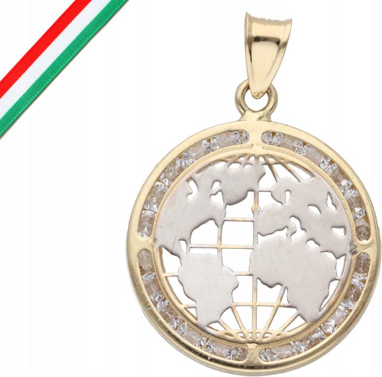 Zlatý přívěsek 585, malá zeměkoule, zirkony, ideální jako dárek 14k