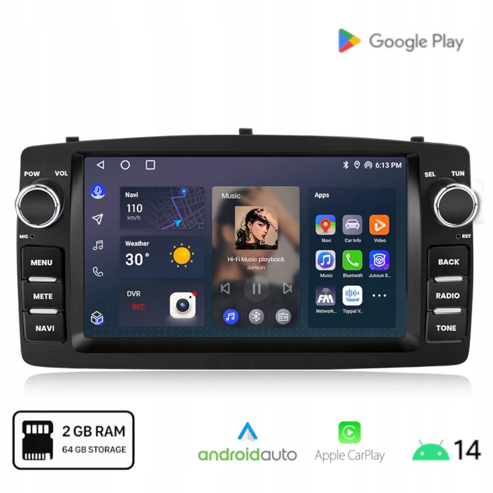 Android rádio pro Toyota Corolla E12 Carplay Android Auto Wi-Fi 2+64 Gb