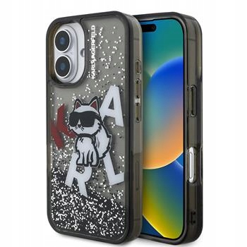 Etui Karl Lagerfeld Liquid Glitter Choupette Logo na iPhone 16 czarne Karl