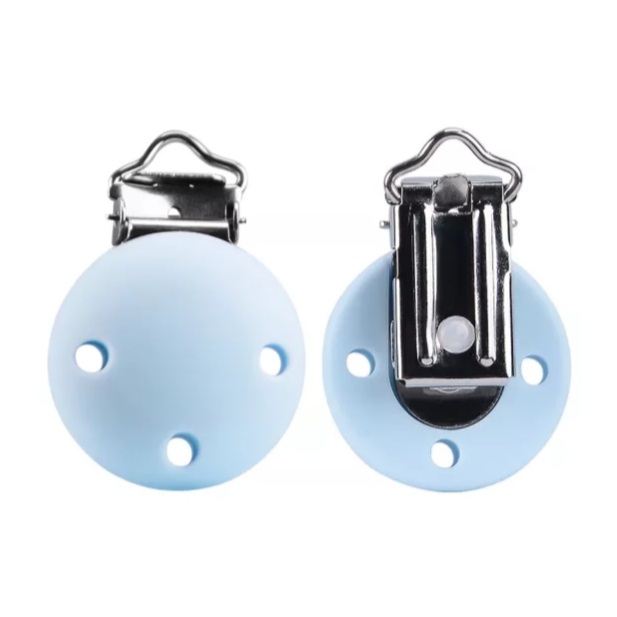 Silikonowy klips do smoczka okrągły błękitny