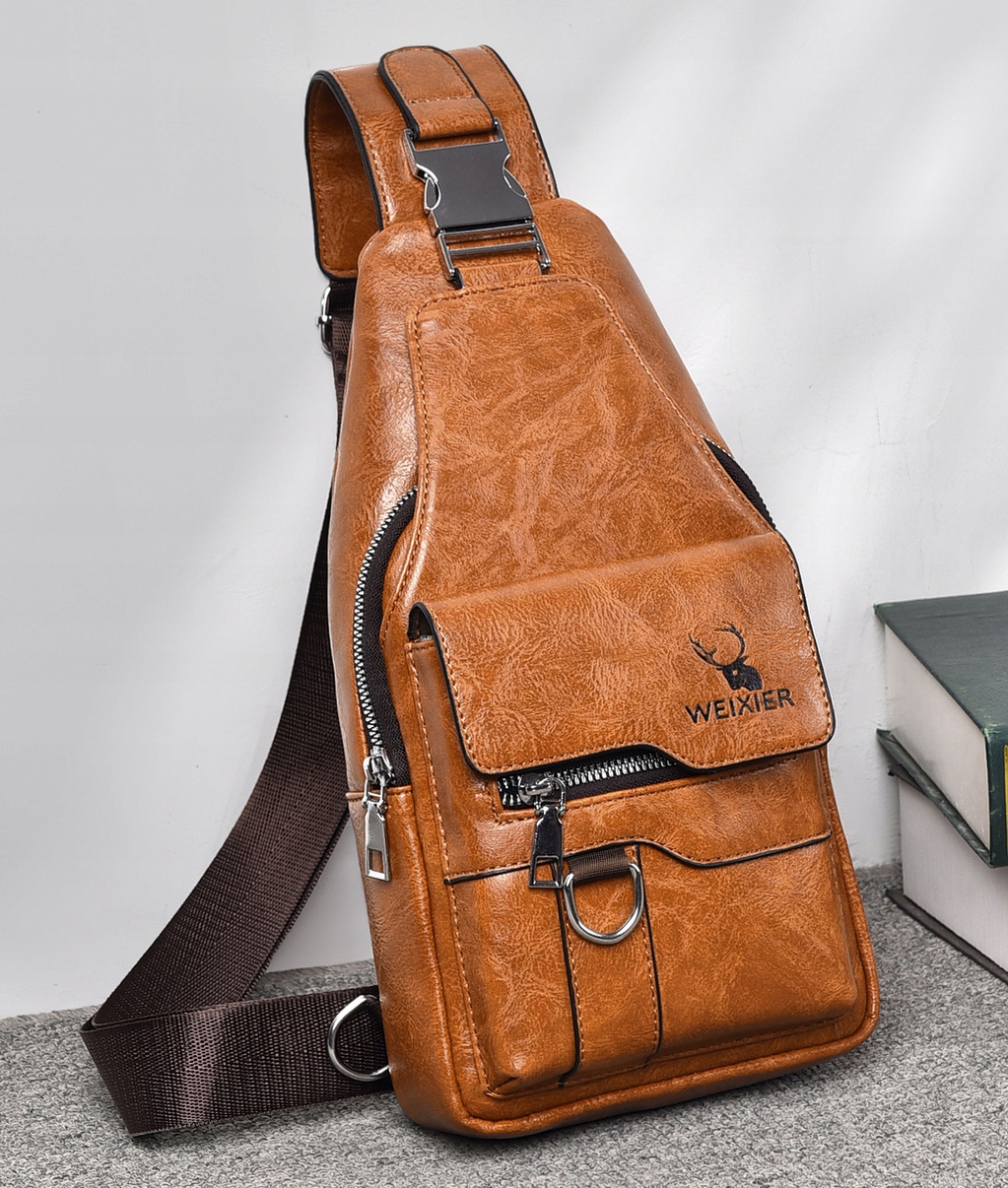 SKÓRZANY TORBA NA RAMIĘ MĘSKA NERKA PLECAK CROSSBODY BRĄZOWY Model MODA TORBA NA RAMIĘ