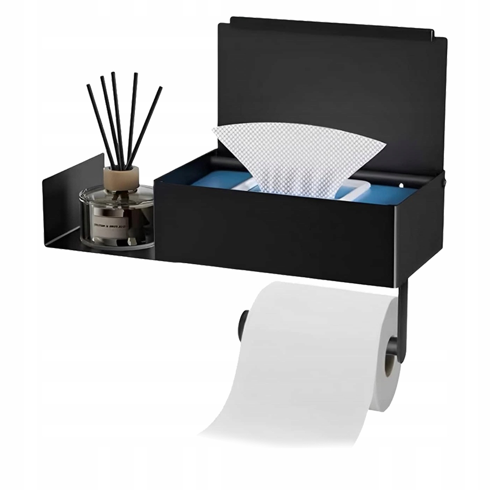 3W1 UCHWYT NA PAPIER TOALETOWY POJEMNIK NA CHUSTECZKI PÓŁKA SAMOPRZYLEPNY