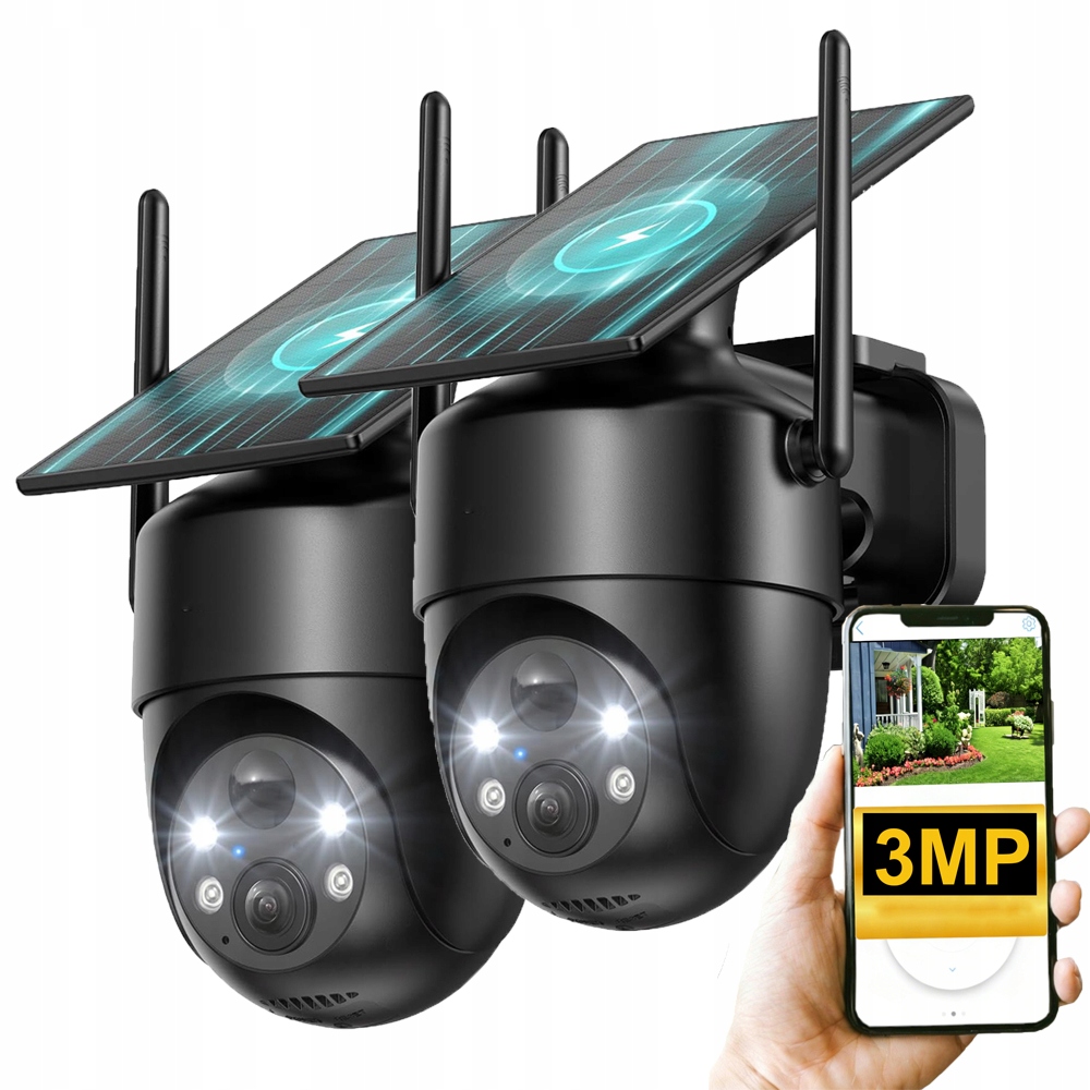 2 kusy Venkovní kamera 2K Solar WiFi 3MPX pro barevné noční vidění Alexa Ptz
