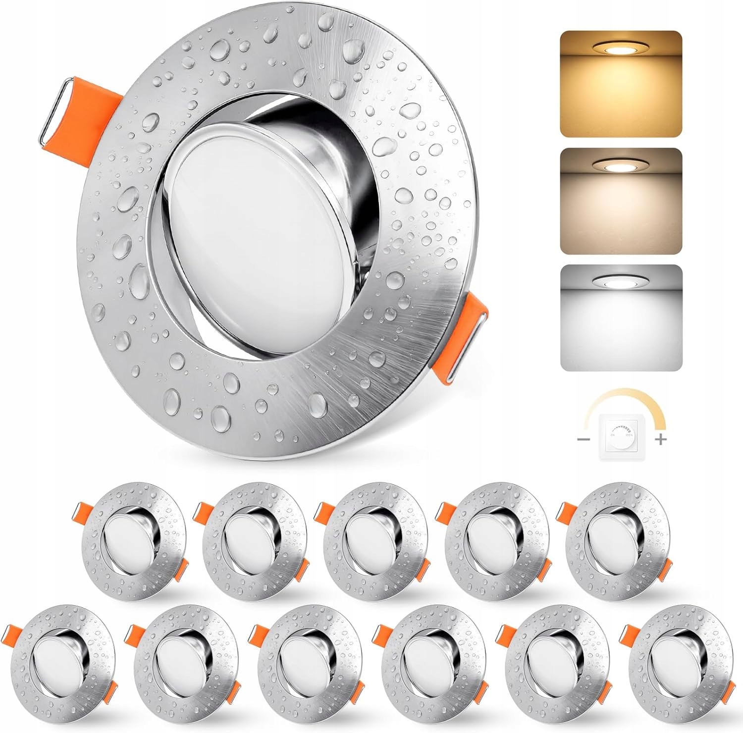 Sada 12 x zapuštěná Led očka, stmívatelná, IP44 Cct, 3 barvy, nikl