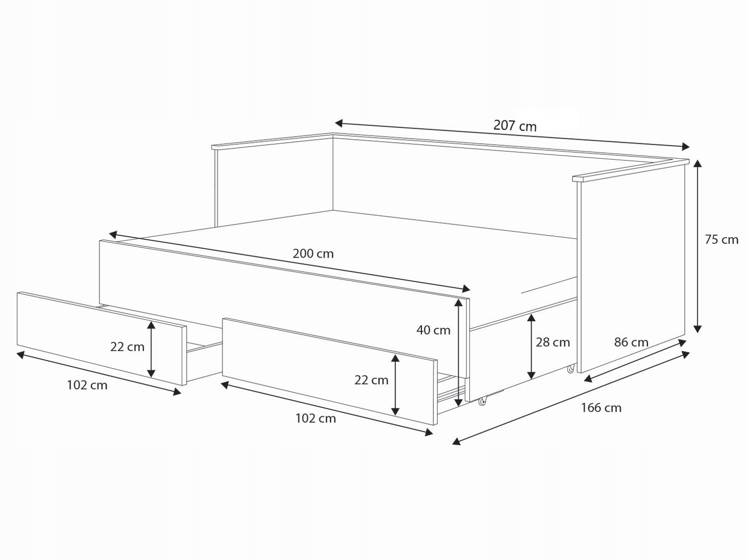 Łóżko rozkładane HELIOS materac szuflady 160x200 Rodzaj łóżka łóżko składane