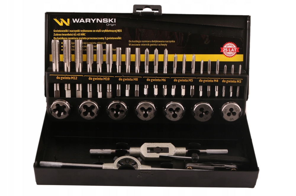 Zestaw narzynek i gwintowników M3-M12 ze stali Hss 32el. Waryński