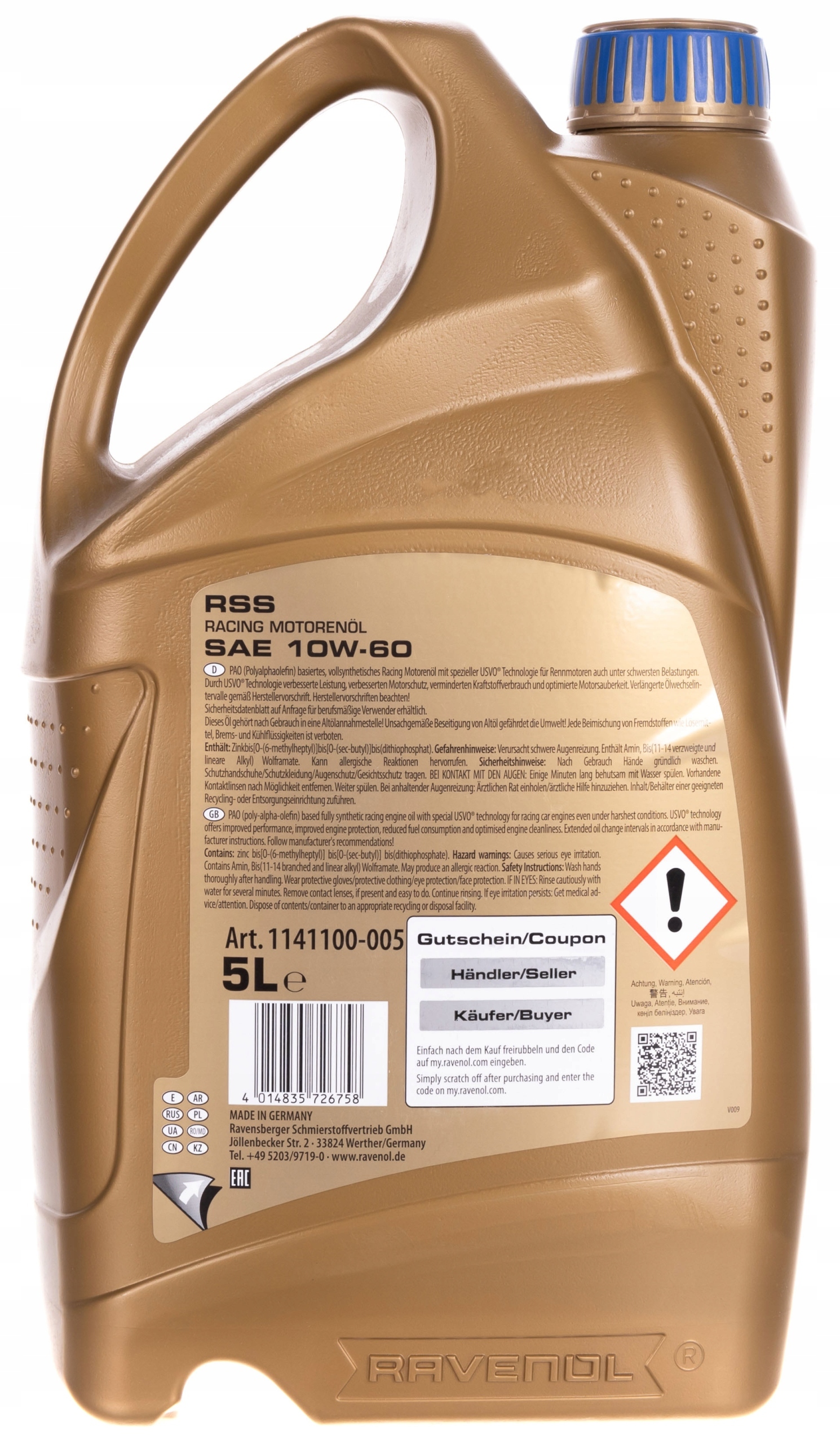 RAVENOL RSS USVO 10W60 - 5L Rodzaj syntetyczne