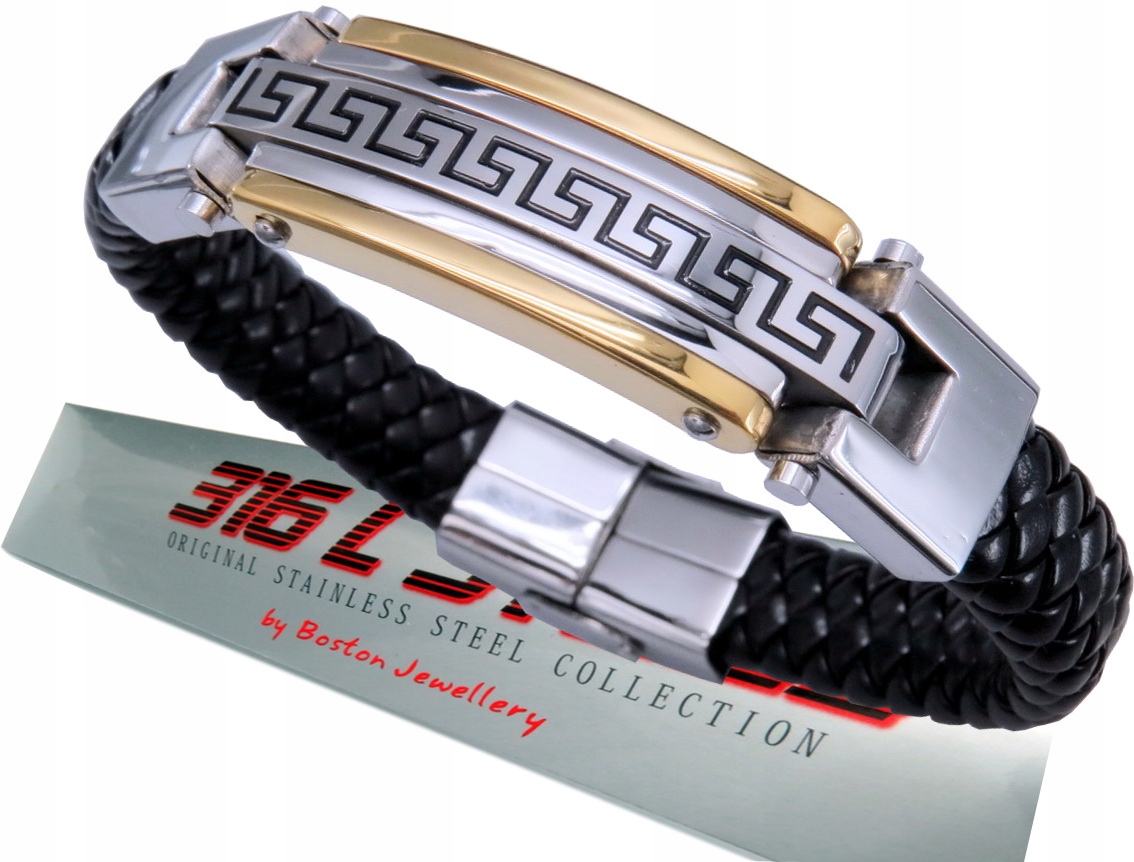 

Gruba Srebrna Skórzana Bransoleta Męska Nowy Wzór