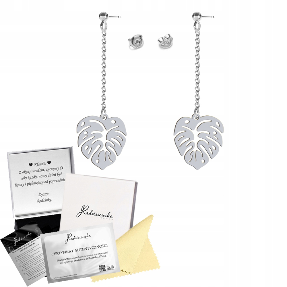 Náušnice List Monstery Stříbro 925 Ankier Dárek Žena Dedikace Bonus
