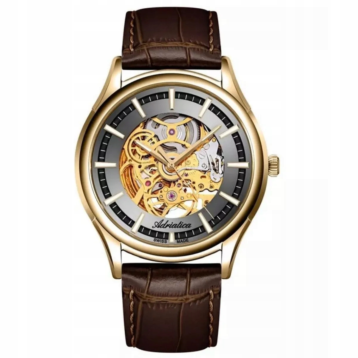 Adriatica Pánské Hodinky Automatic Skeleton zlaté s páskem A2804.1B17AS
