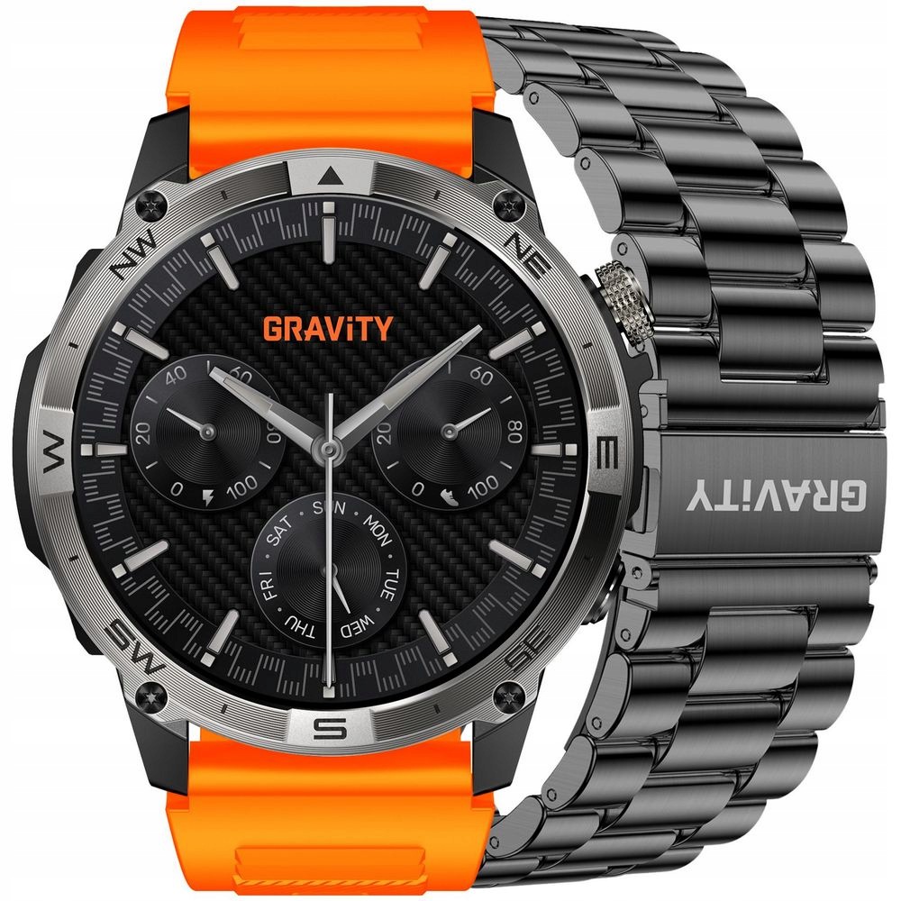 Chytré Hodinky Gravity GT46-4 oranžový řemínek černý mesh náramek