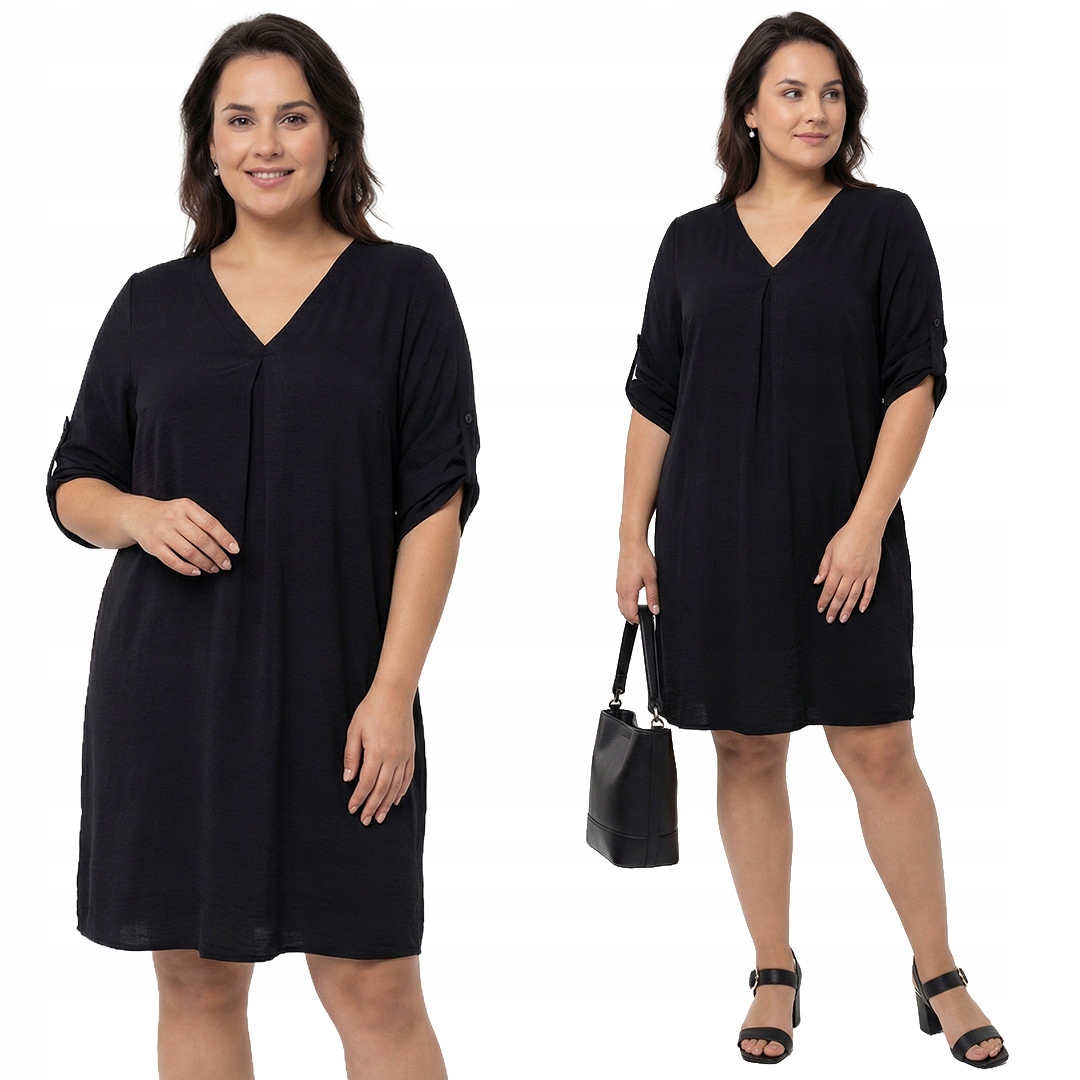 Czarna luźna sukienka ażurowe plecy plus size rozmiar 48