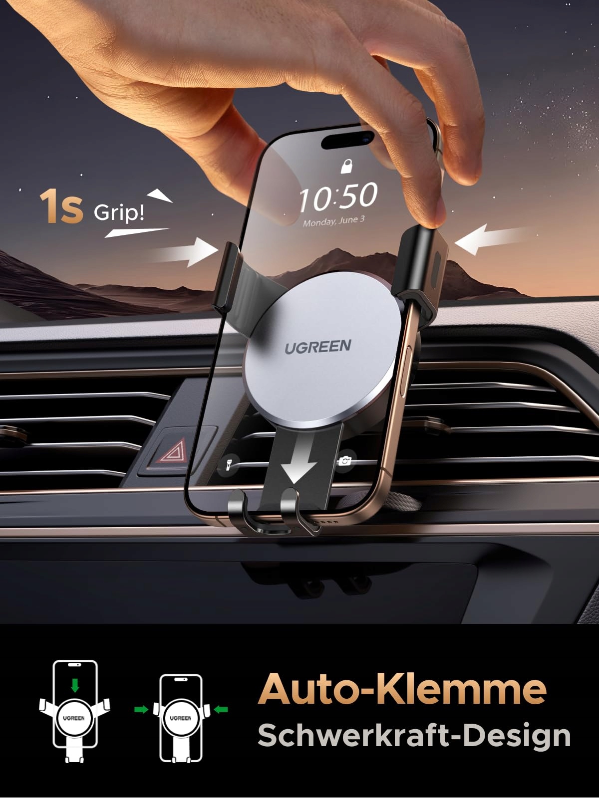 UGREEN Uchwyt Samochodowy Do Wentylacji Uniwersalny na iPhone Samsung — miniatura 3