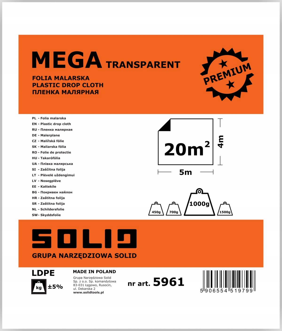 

Solid Folia malarska transparent 20m2 1000g