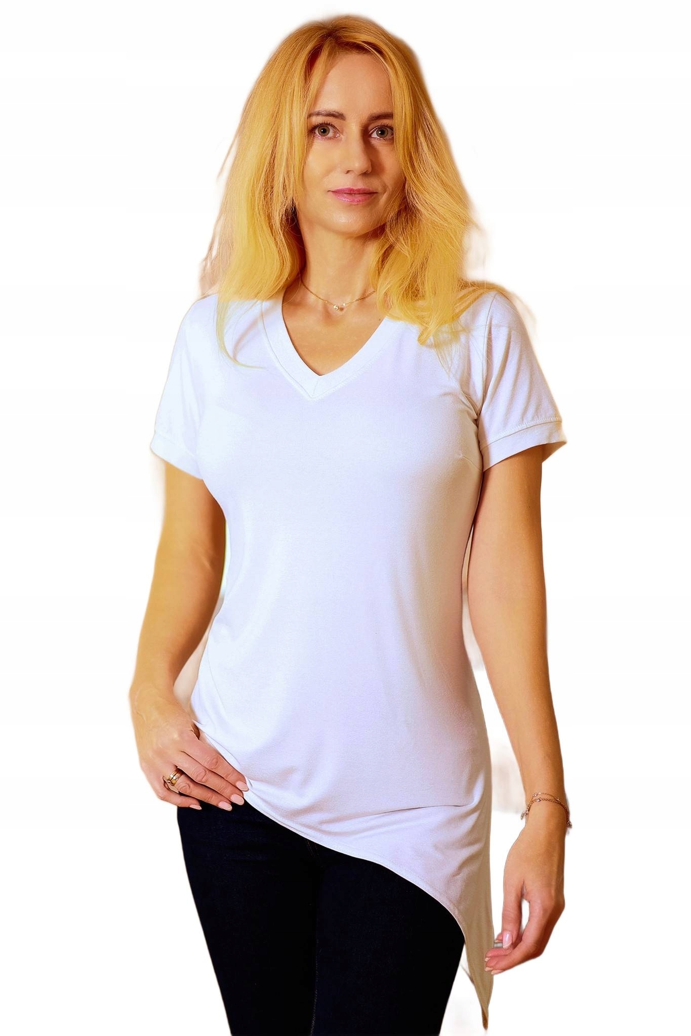 Elegantní Dámská Halenka Tričko Asymetrické Aria Ecru XL Krátký rukáv