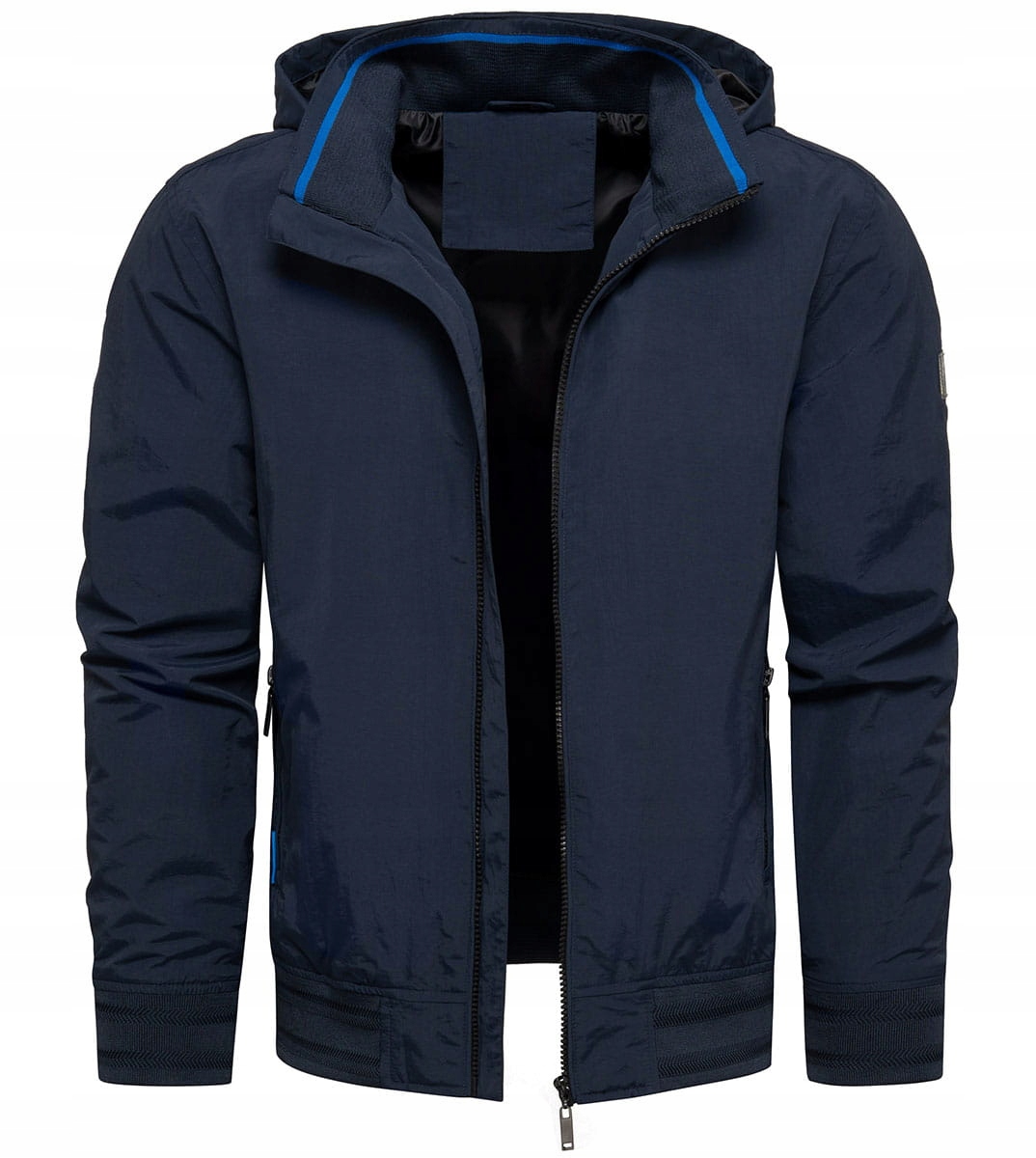Pánská přechodová větrová bunda se zatahovací kapucí, modrá, velikost L