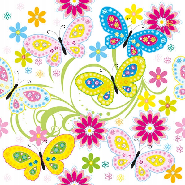 

Serwetki Kolorowe Motyle Kwiaty Party 33 X 33 CM