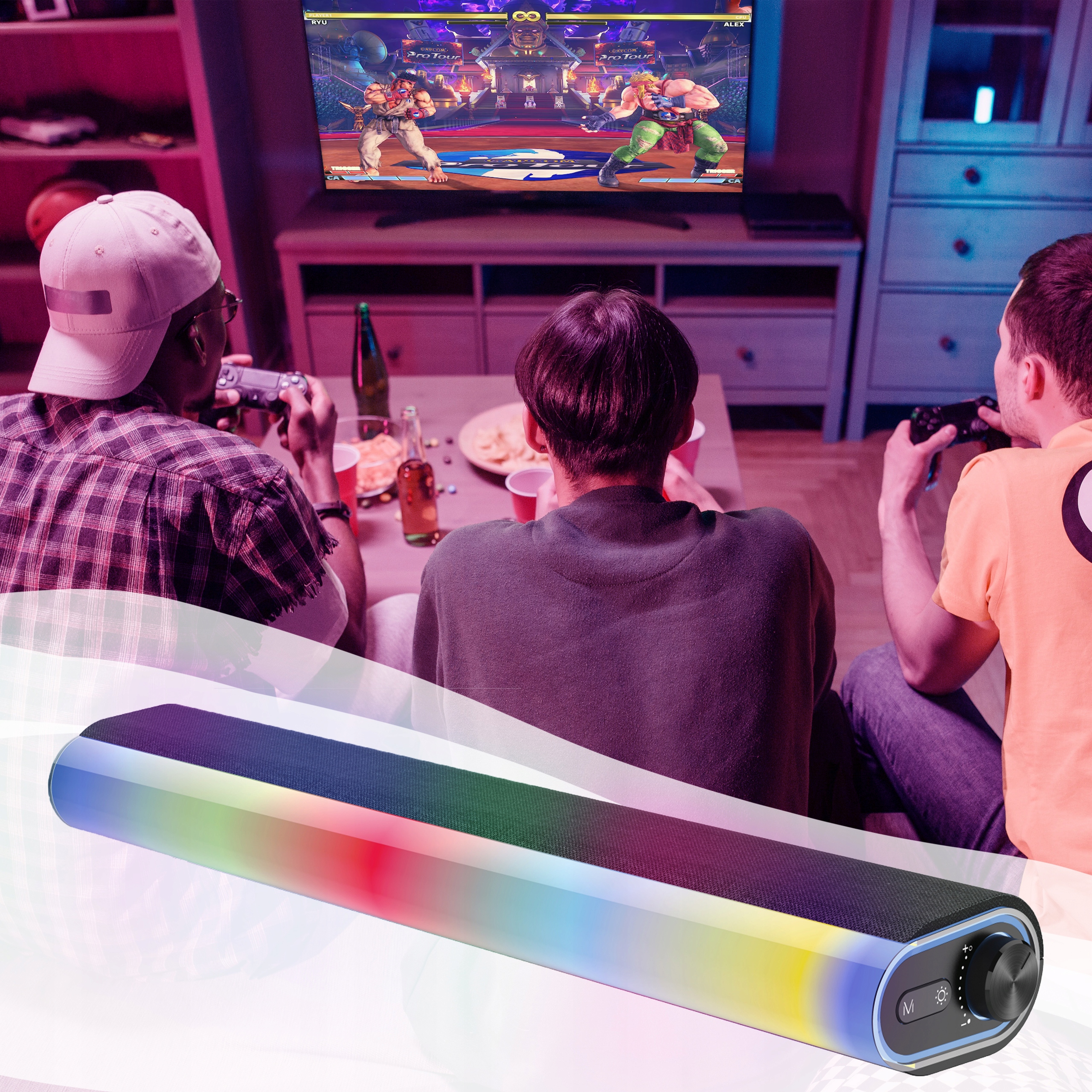 GŁOŚNIK SOUNDBAR AUDIO BLUETOOTH LED RGB 2x 7W CZARNY KOMPUTEROWY GAMINGOWY Stan opakowania oryginalne