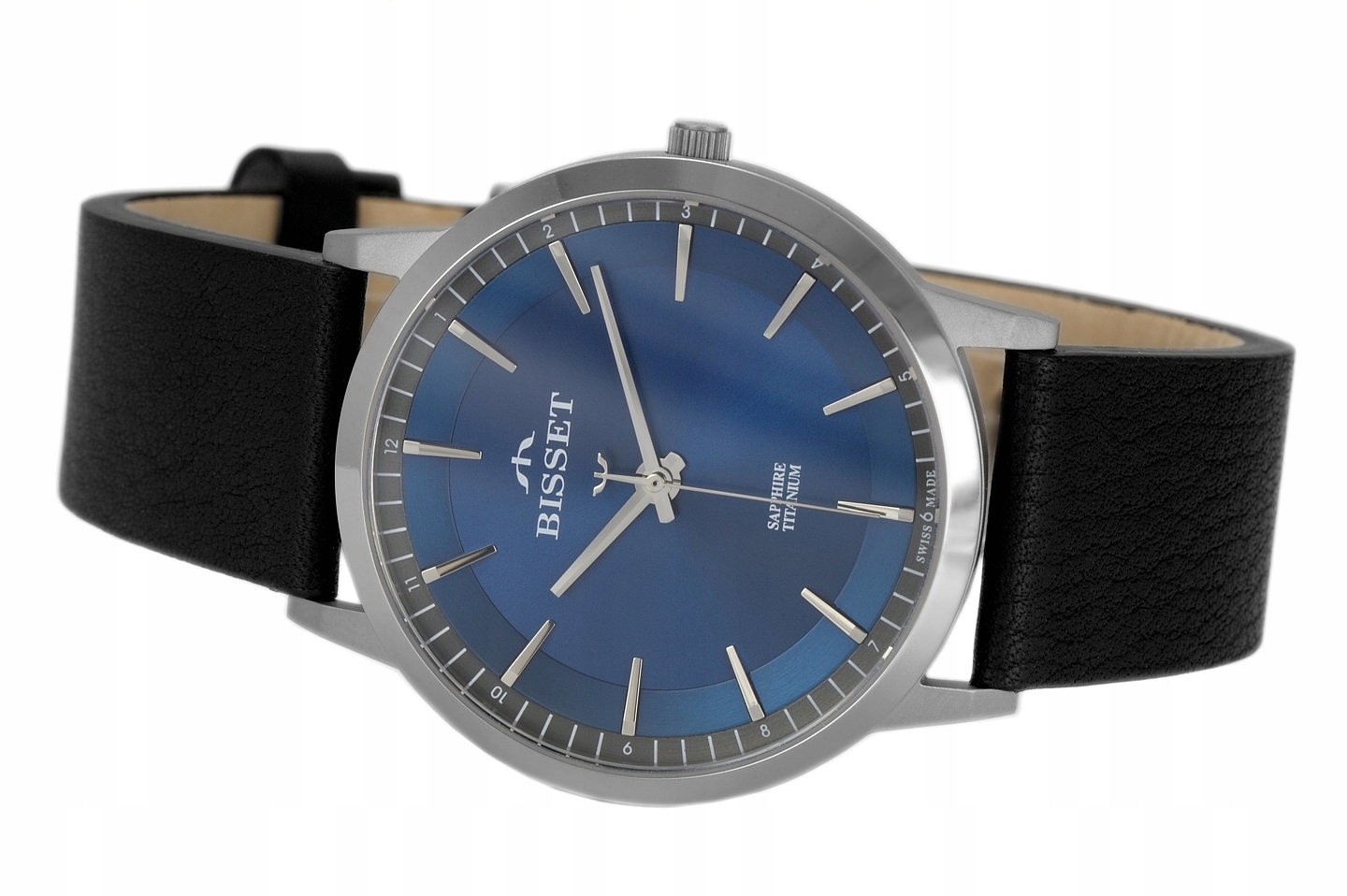 Pánské Elegantní Titanově Modré Klasické Hodinky Bisset BSCF25 Safír