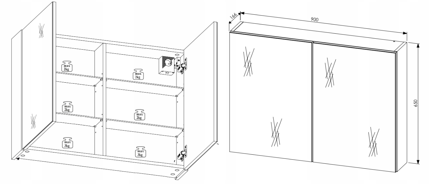 Szafka z lustrem 90 cm LEONARDO WHITE 84-90 Głębokość mebla 16.8 cm
