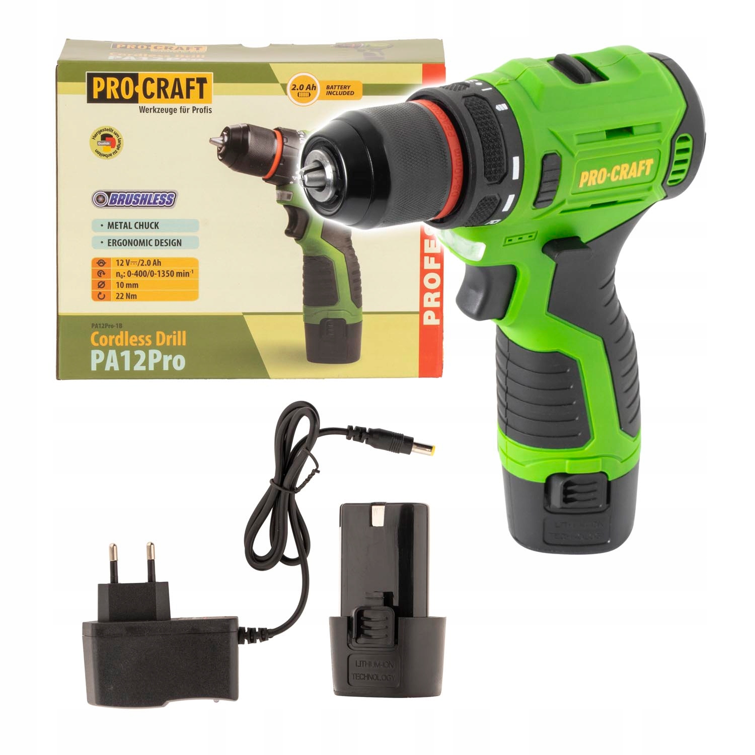 Procraft Akumulátorová aku vrtačka PA12PRO 12V 2Ah nabíječka 22 nm