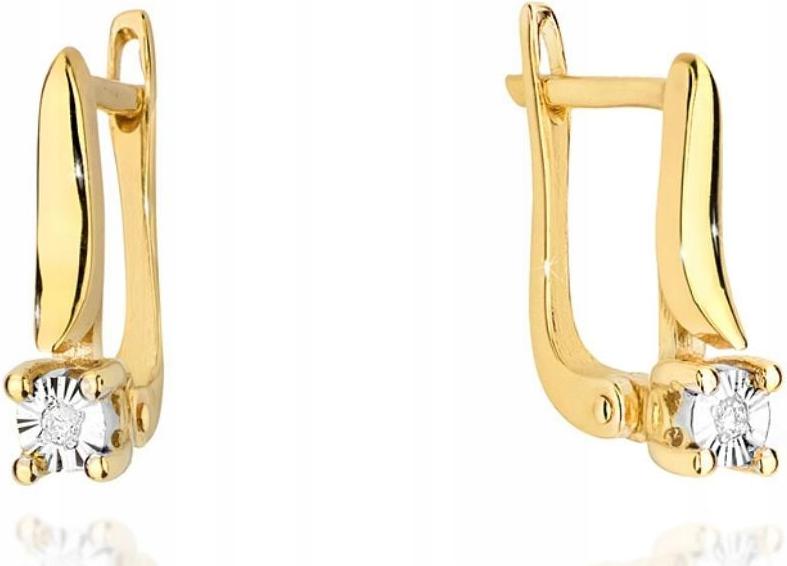 Zlaté náušnice 585, protáhlé, decentní, s diamanty, elegantní design, ideální jako dárek