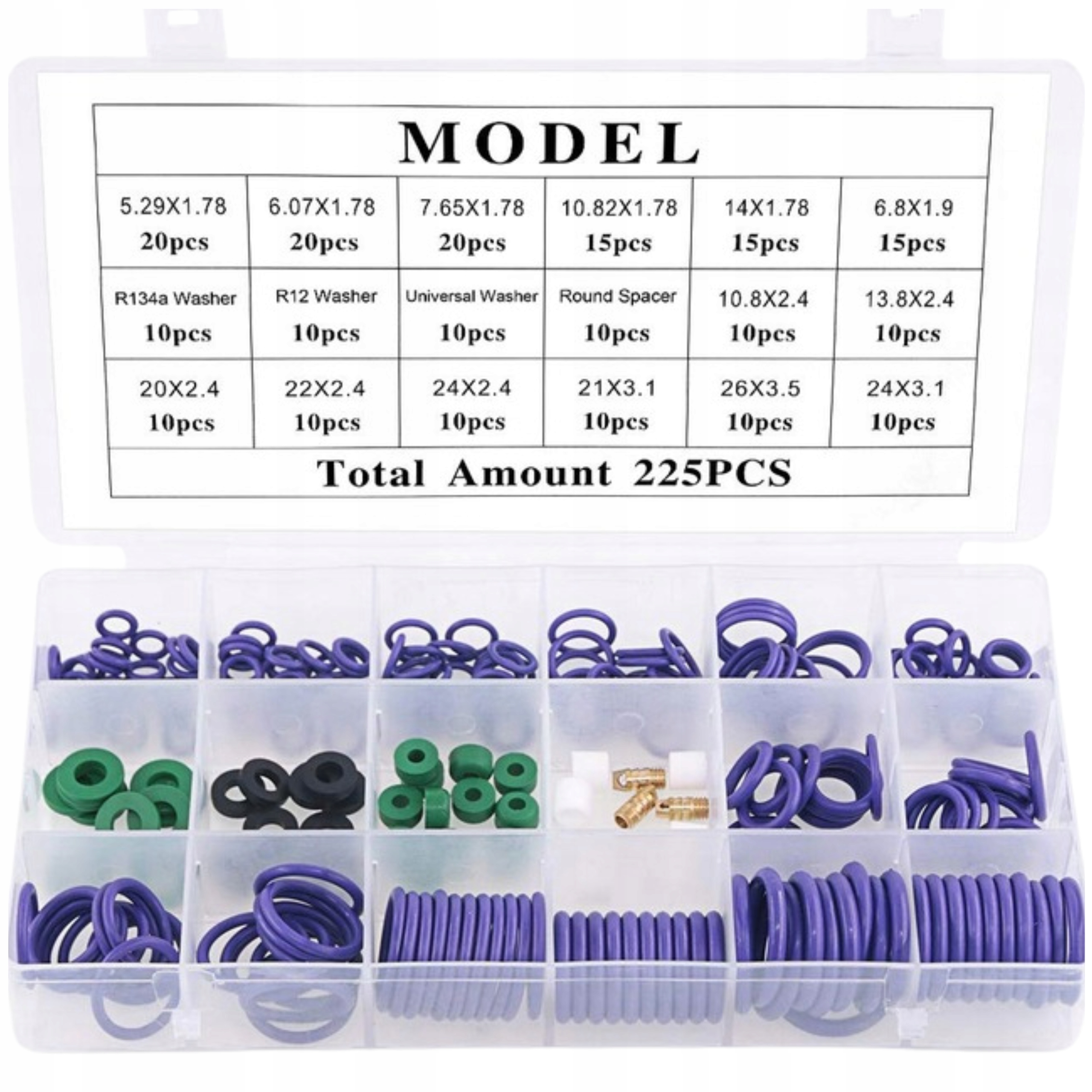ORINGI ZESTAW ORINGÓW DO KLIMATYZACJI ORING USZCZELKI 225szt GUMOWE O-RING