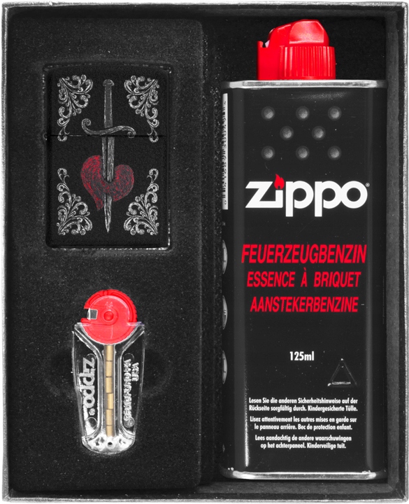 Sada Zippo Zapalovač Heart Dagger Tatto Dárkový No1