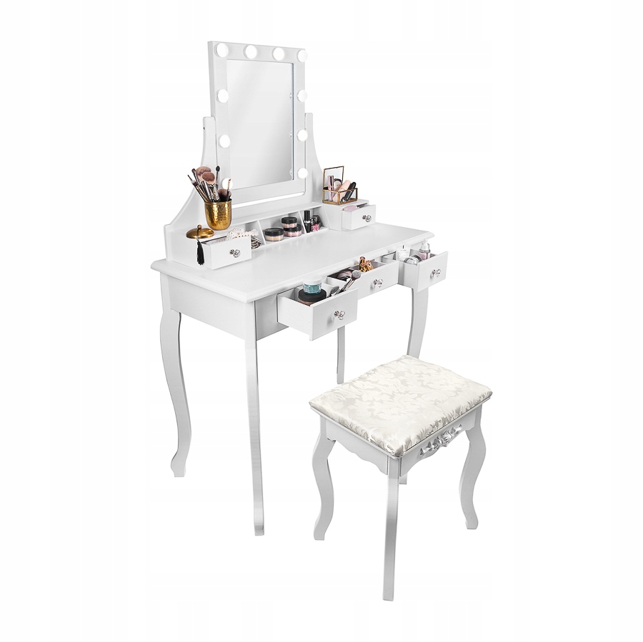 TOALETKA KOSMETYCZNA z LUSTREM LED BIAŁA + TABORET Kod producenta model 20211