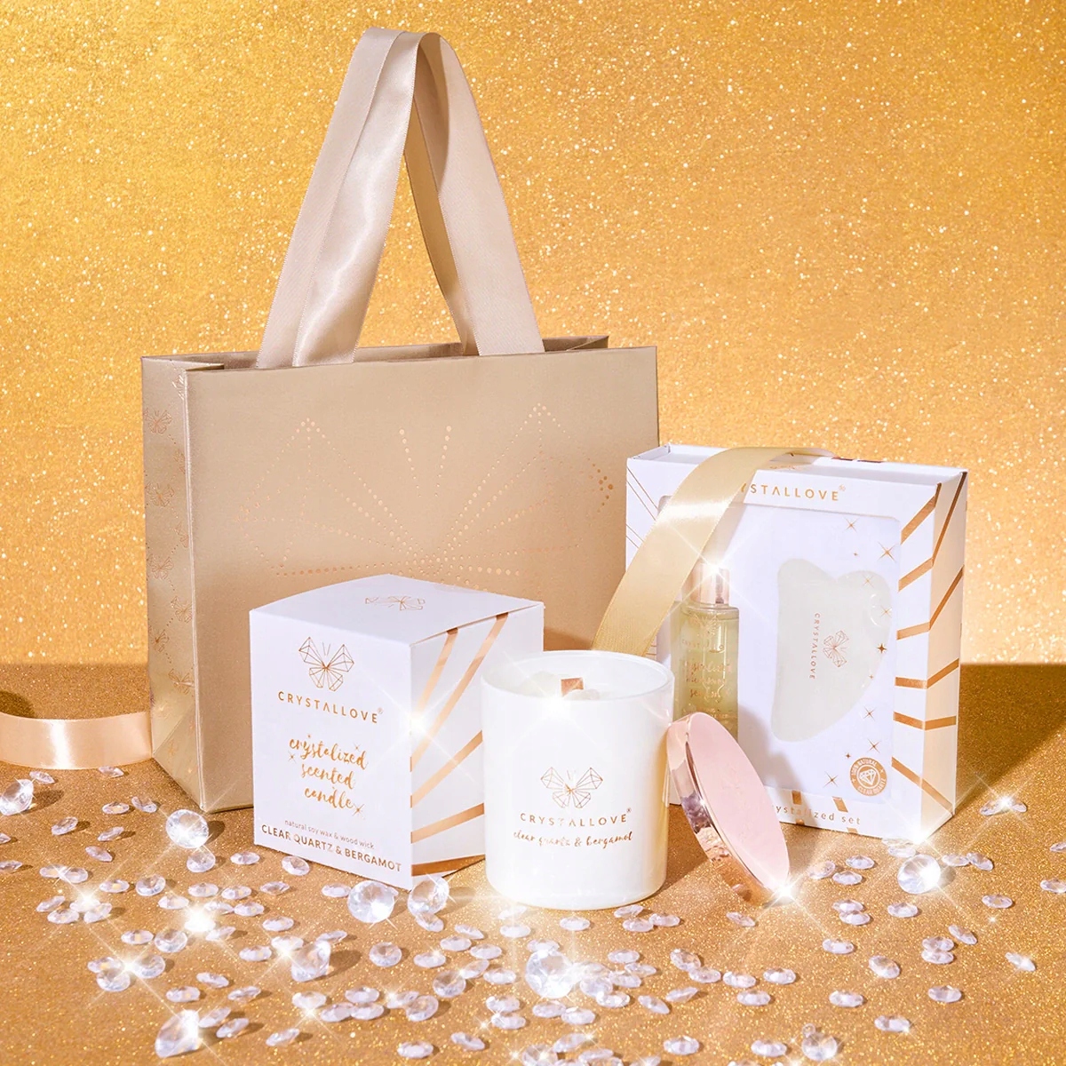 Crystallove Sada pro masáž obličeje sójová svíčka gua sha sérum