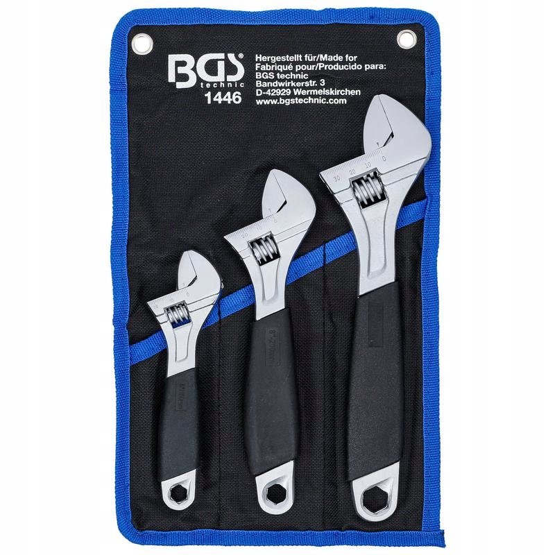 Zestaw kluczy nastawnych z uchwytem z tworzywa 3 szt. Bgs 1446