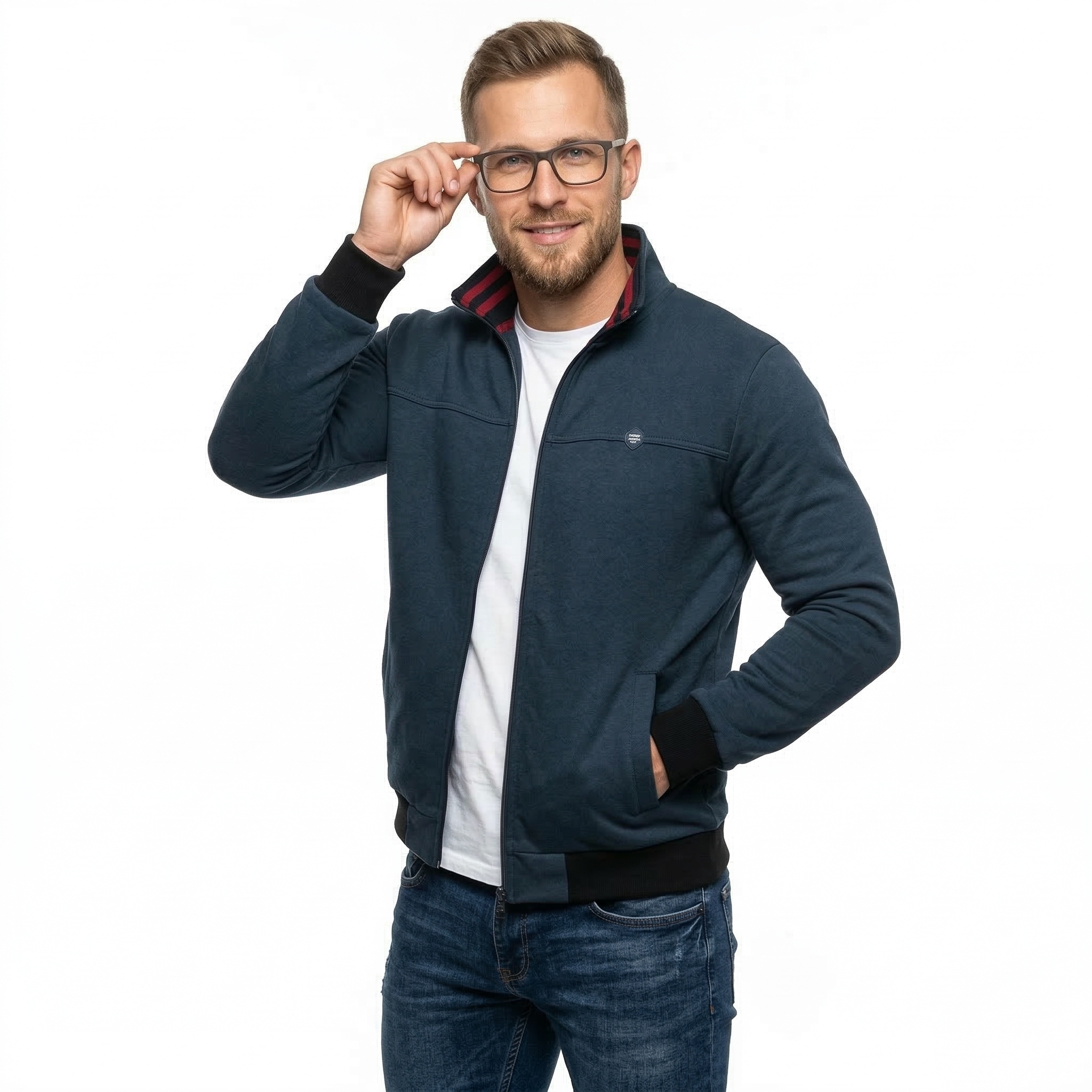 Bluza męska rozpinana ze stójką Polska klasyczna bawełna cyjan Bastion M