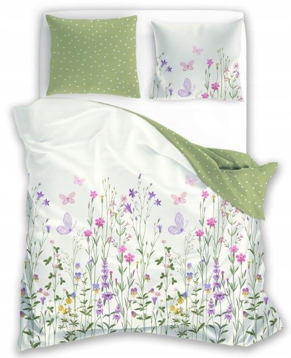 Pościel bawełniana Kwiaty motyle 220x200 2x 70x80 komplet 3częściowy łąka