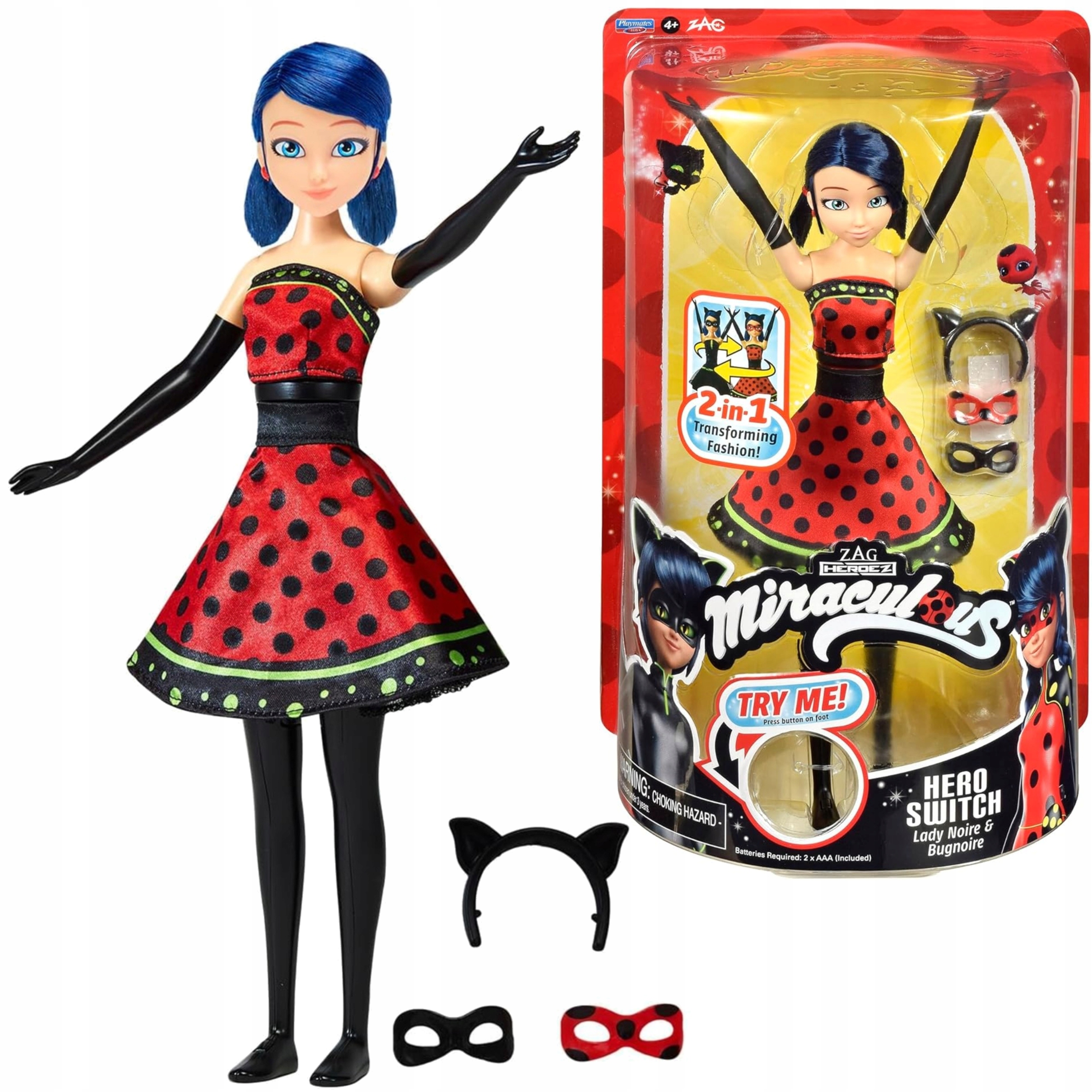 Lalka Miraculous Playmates Toys Switch Ladybug Tkanina Wielokolorowa